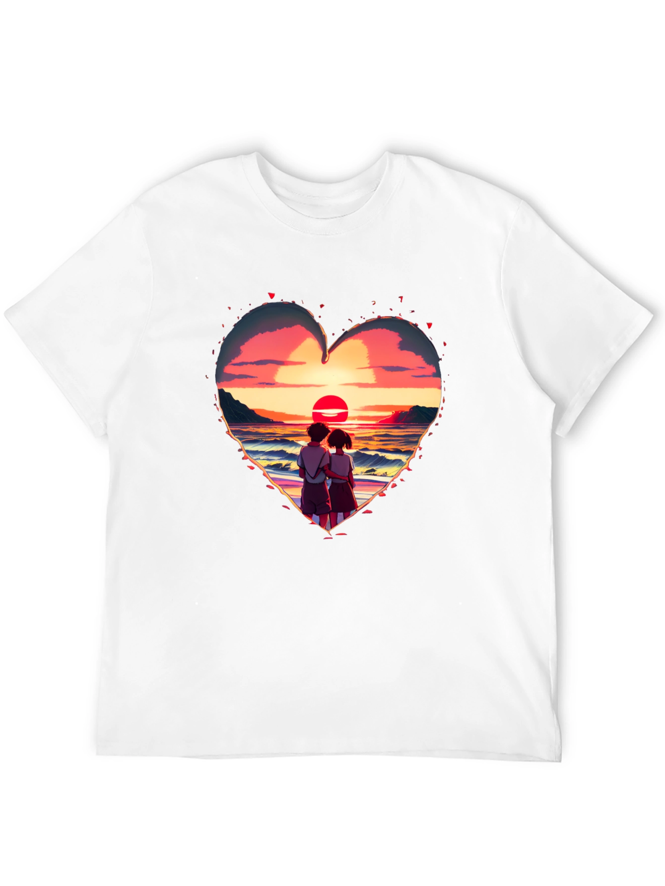 Sunset Lovers Heart Graphic Tee - Romantic Style