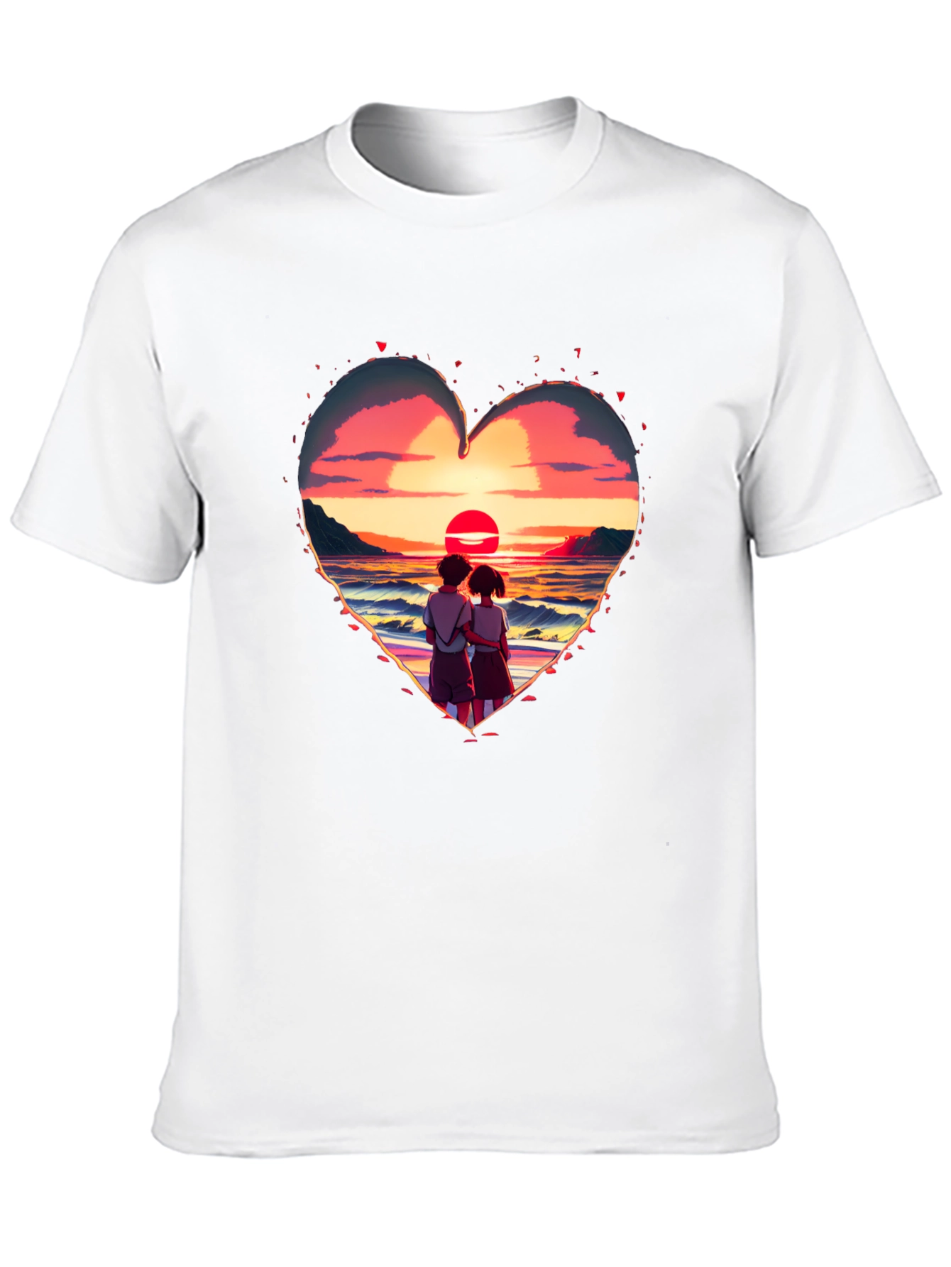 Sunset Lovers Heart Graphic Tee - Romantic Style