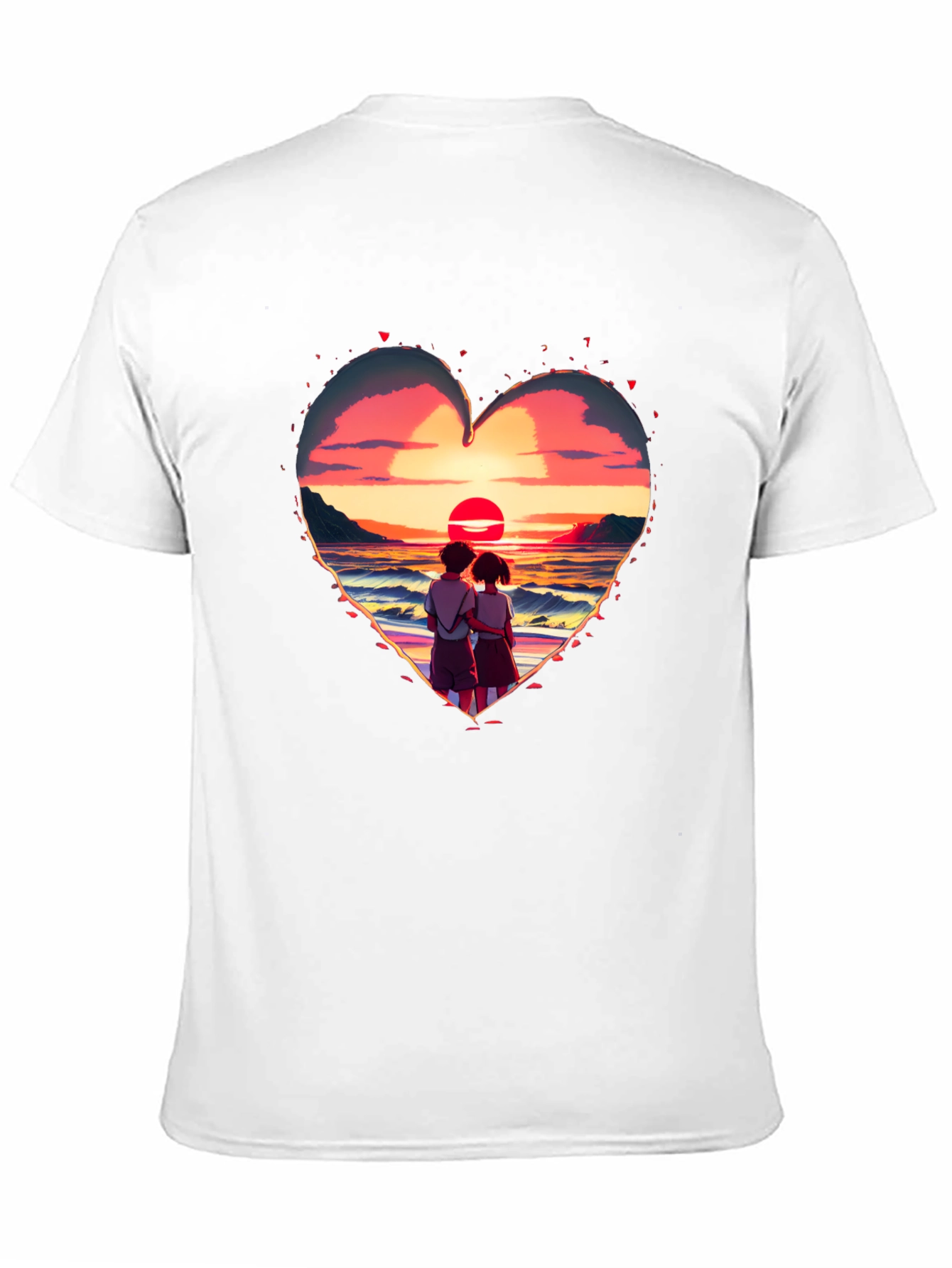 Sunset Lovers Heart Graphic Tee - Romantic Style