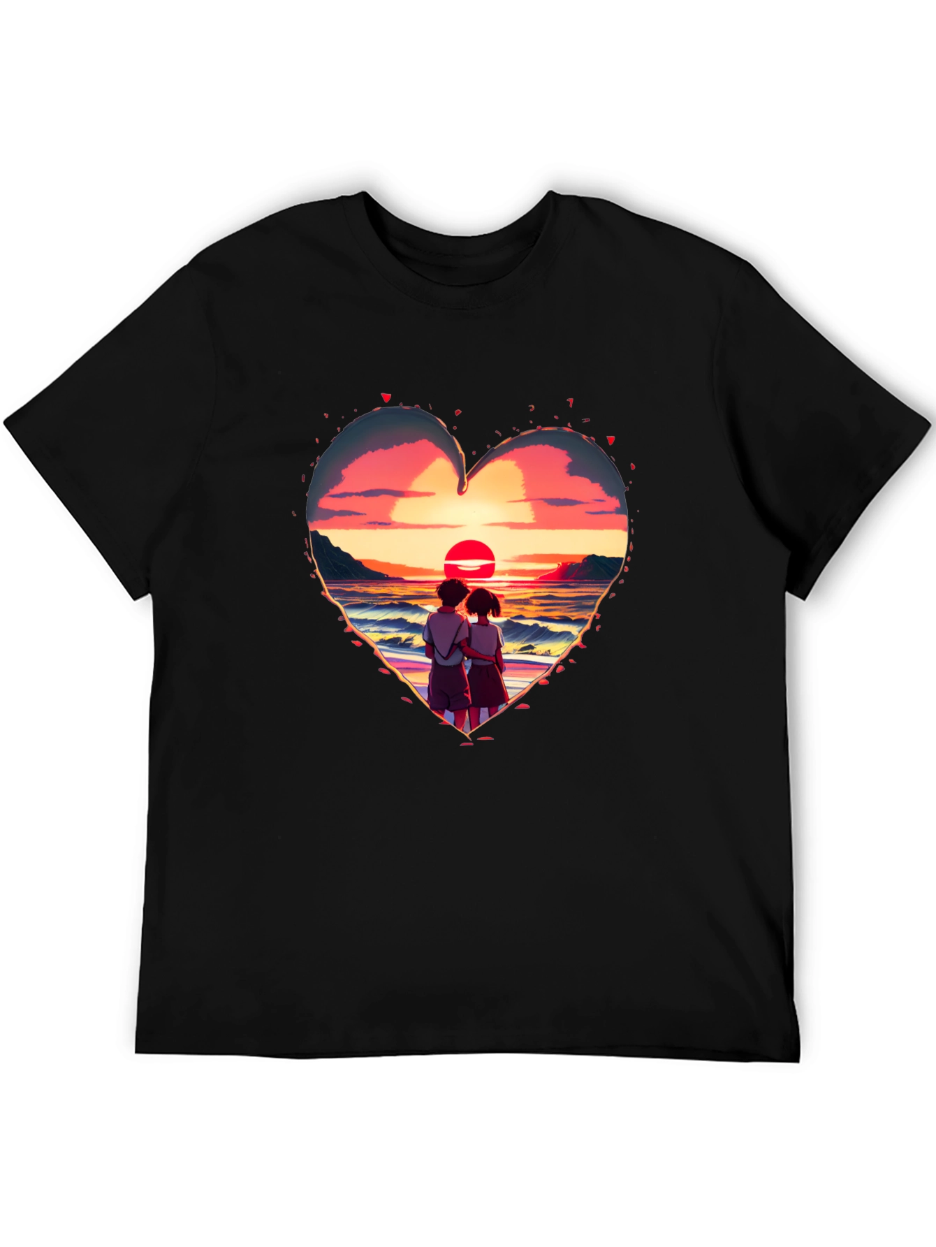Sunset Lovers Heart Graphic Tee - Romantic Style