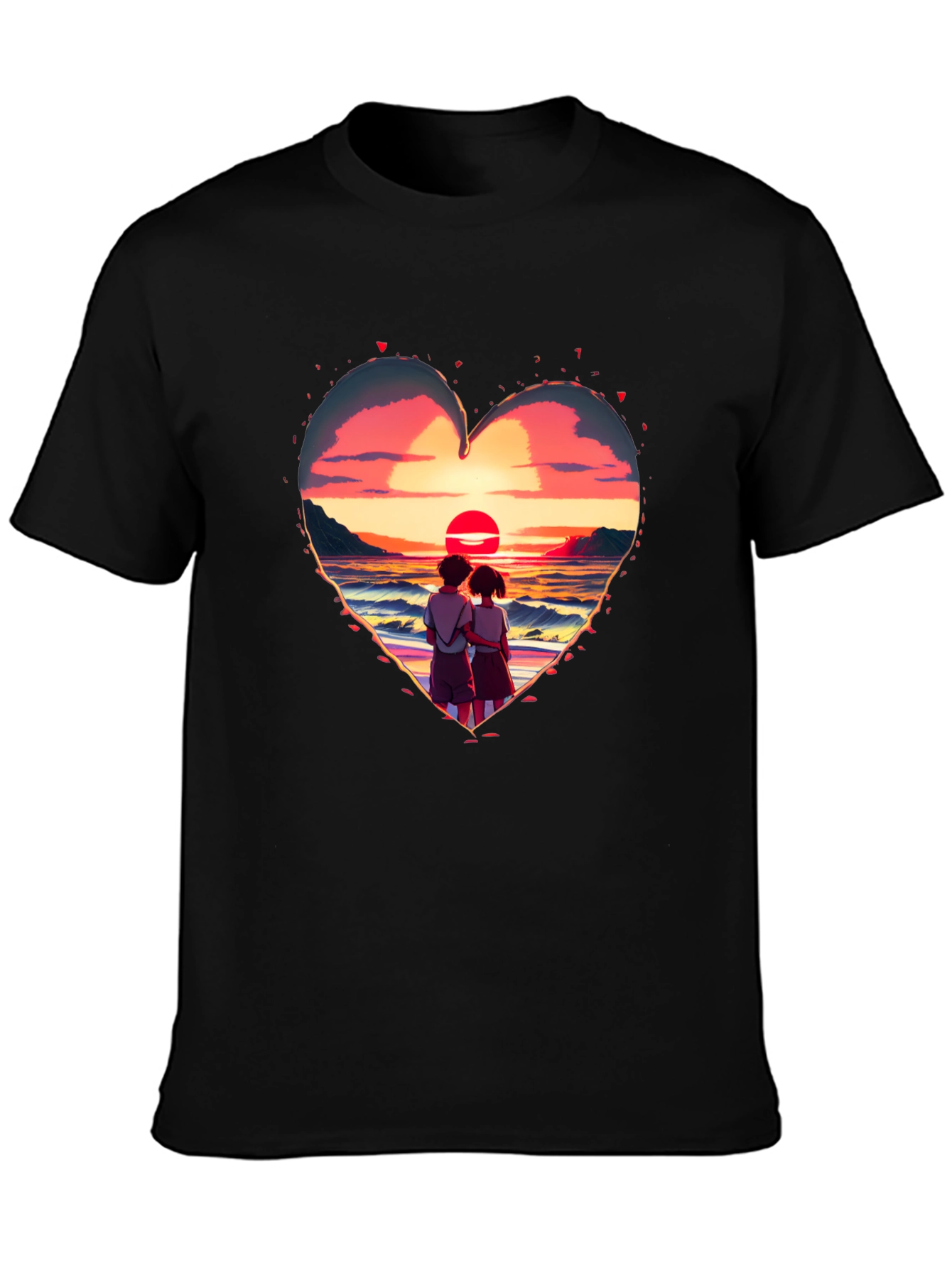 Sunset Lovers Heart Graphic Tee - Romantic Style