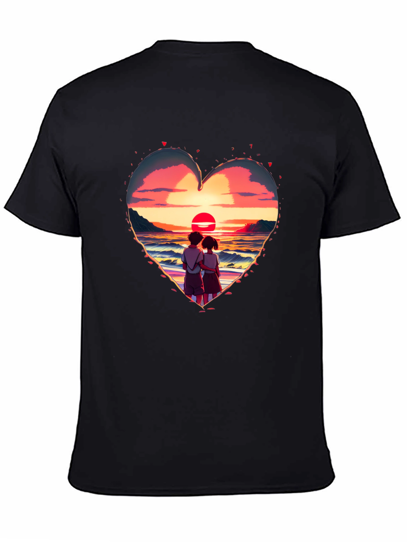 Sunset Lovers Heart Graphic Tee - Romantic Style