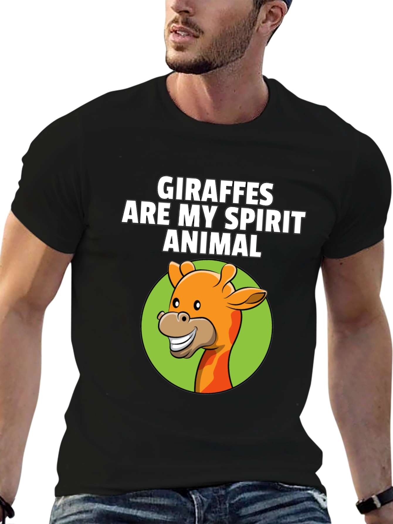 Giraffe Spirit Animal Graphic Tee - Black Cotton T-Shirt