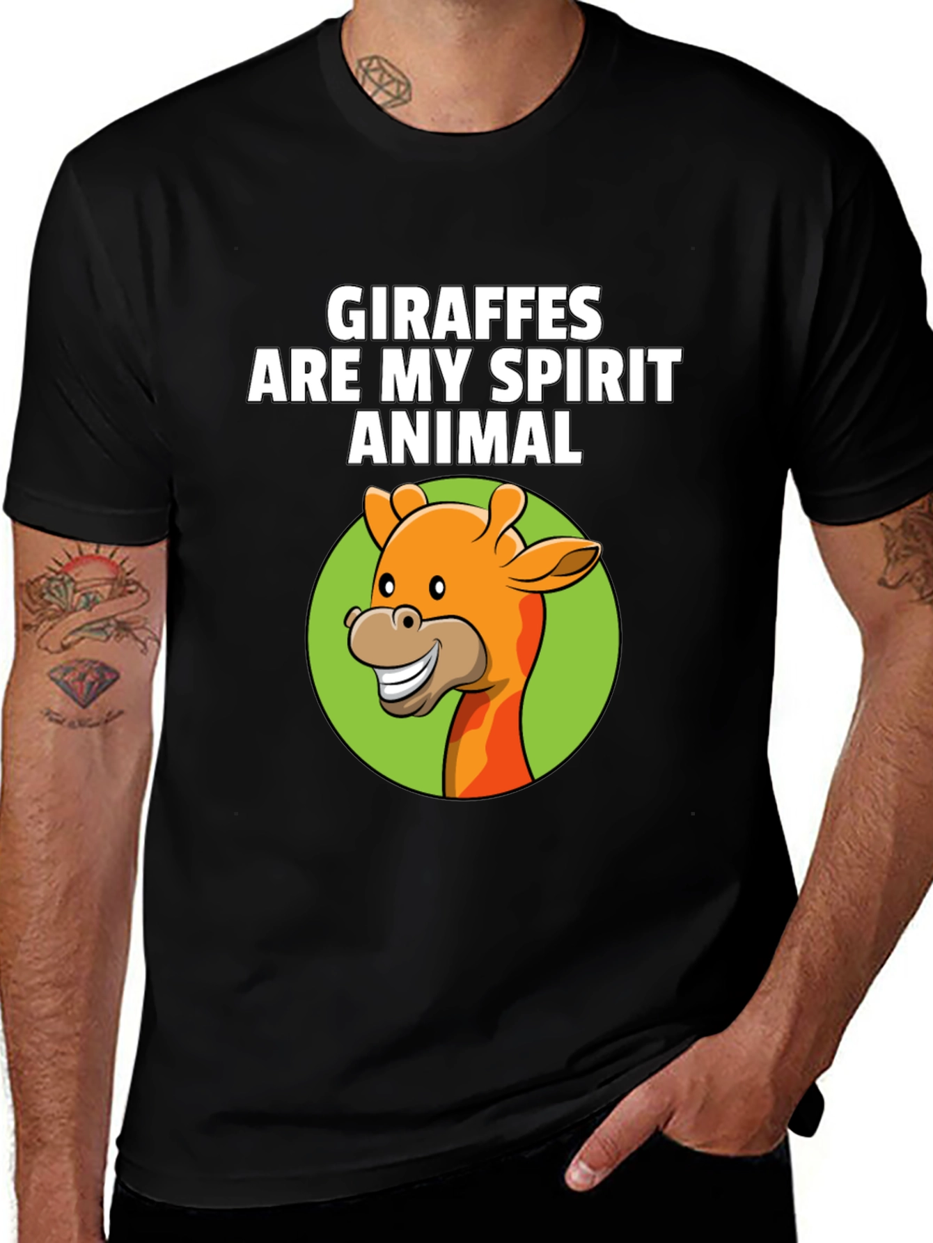 Giraffe Spirit Animal Graphic Tee - Black Cotton T-Shirt