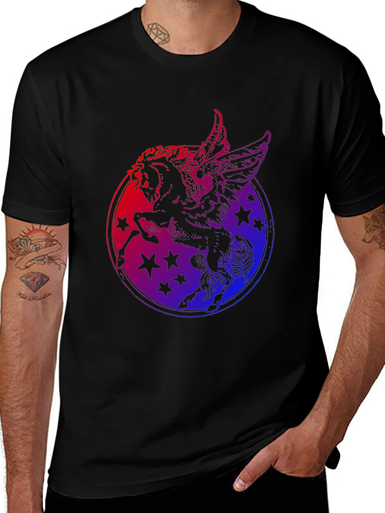 Pegasus Star Graphic Black T-Shirt