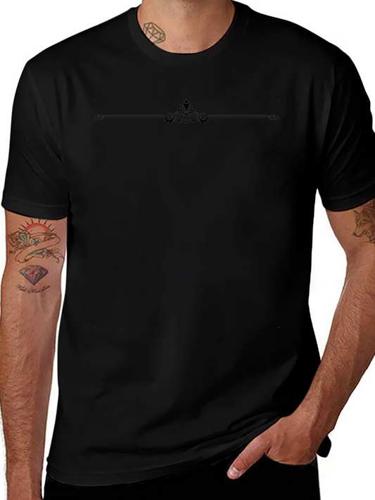 Elegant Black T-Shirt with Ornate Line Design