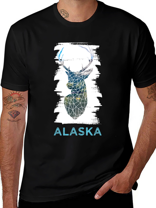 Geometric Deer Alaska Graphic Tee - Black