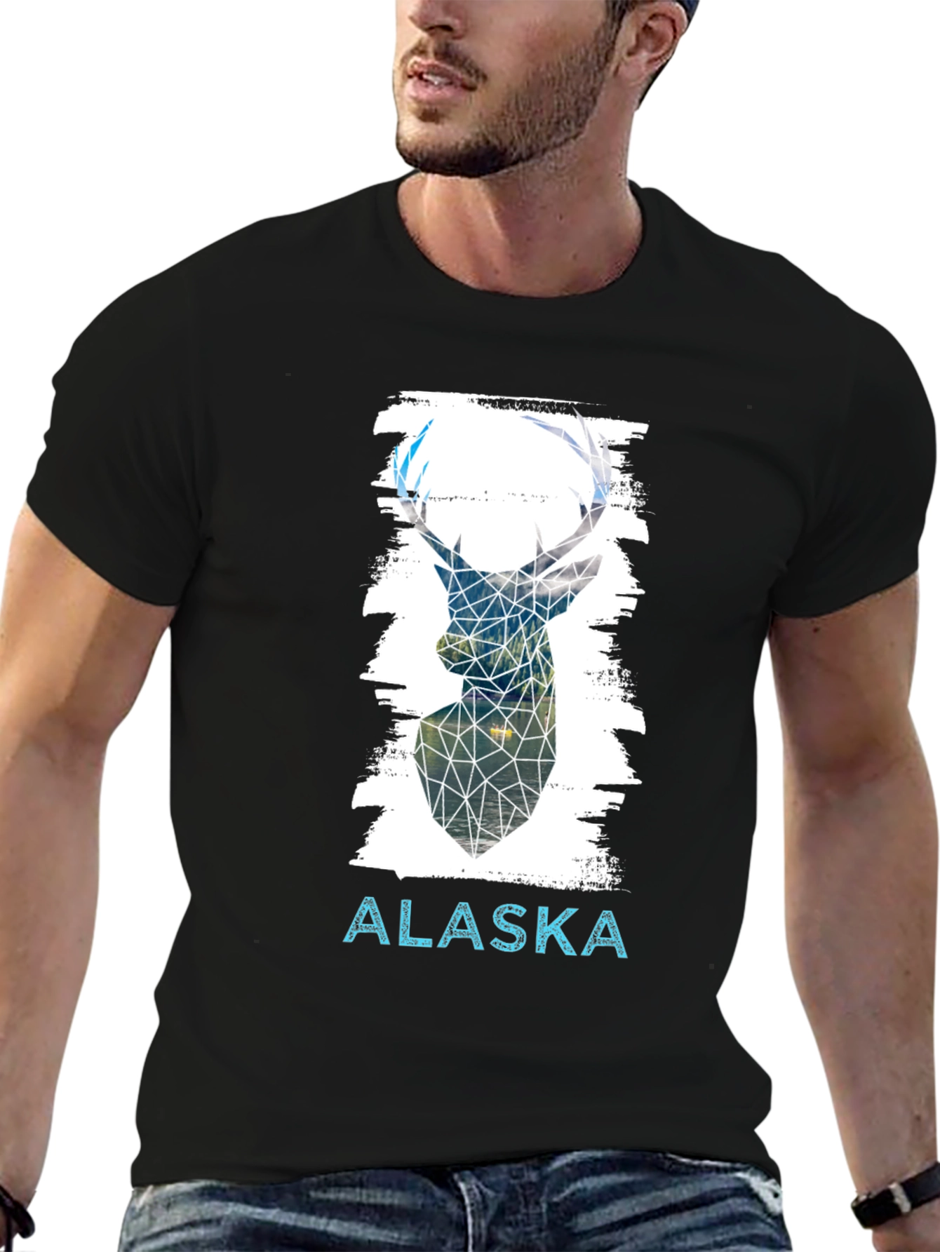 Geometric Deer Alaska Graphic Tee - Black