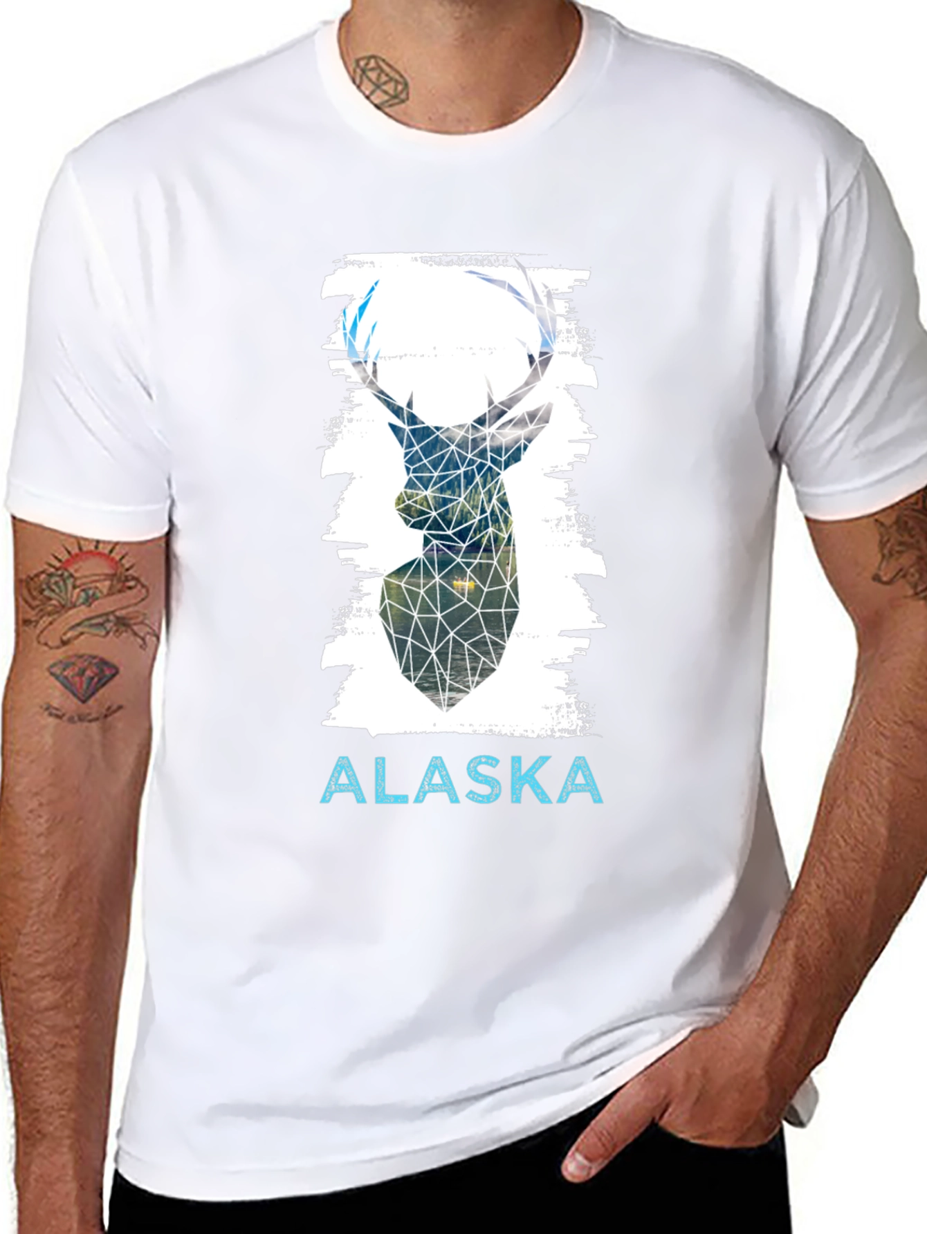 Geometric Deer Alaska Graphic Tee - Black