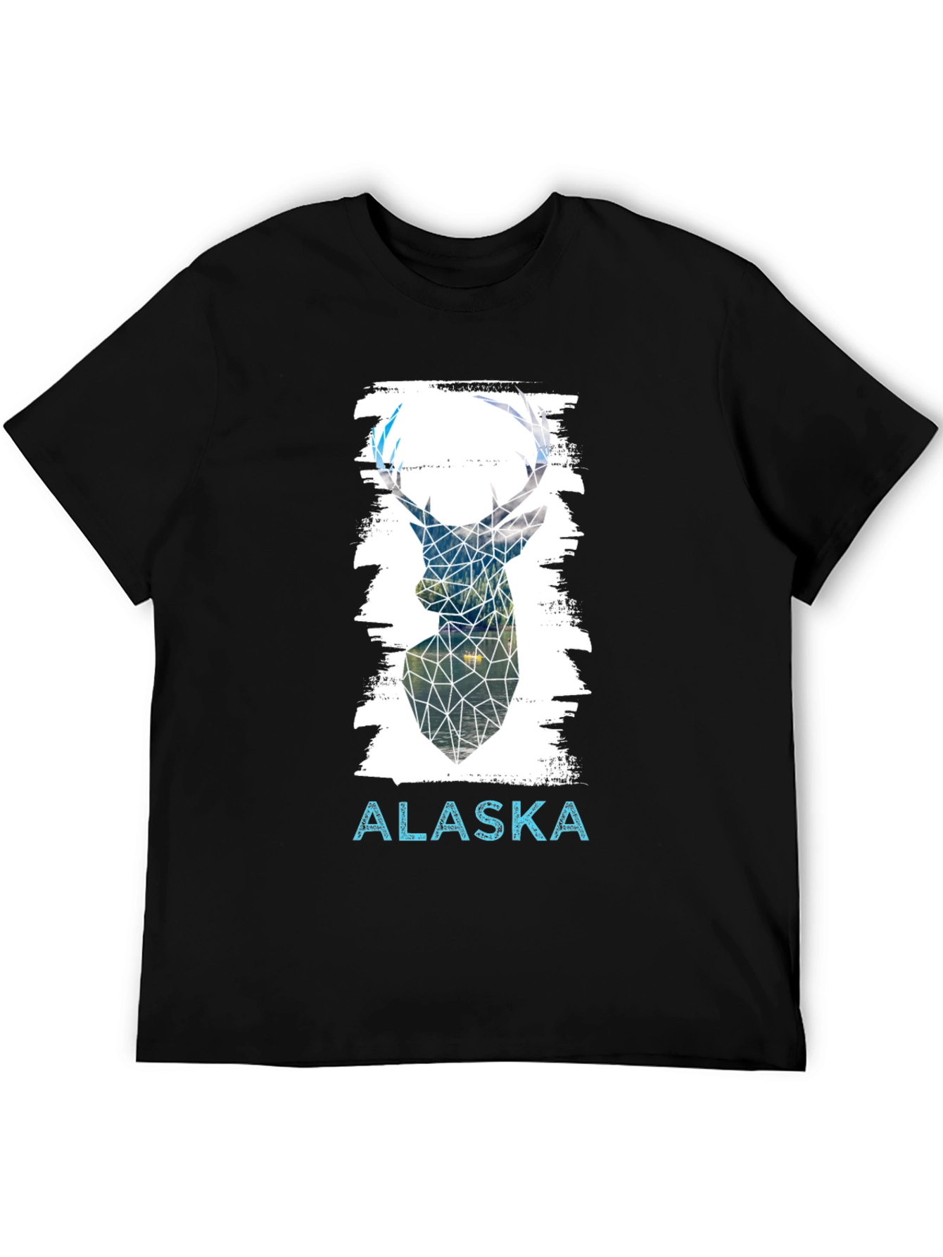 Geometric Deer Alaska Graphic Tee - Black