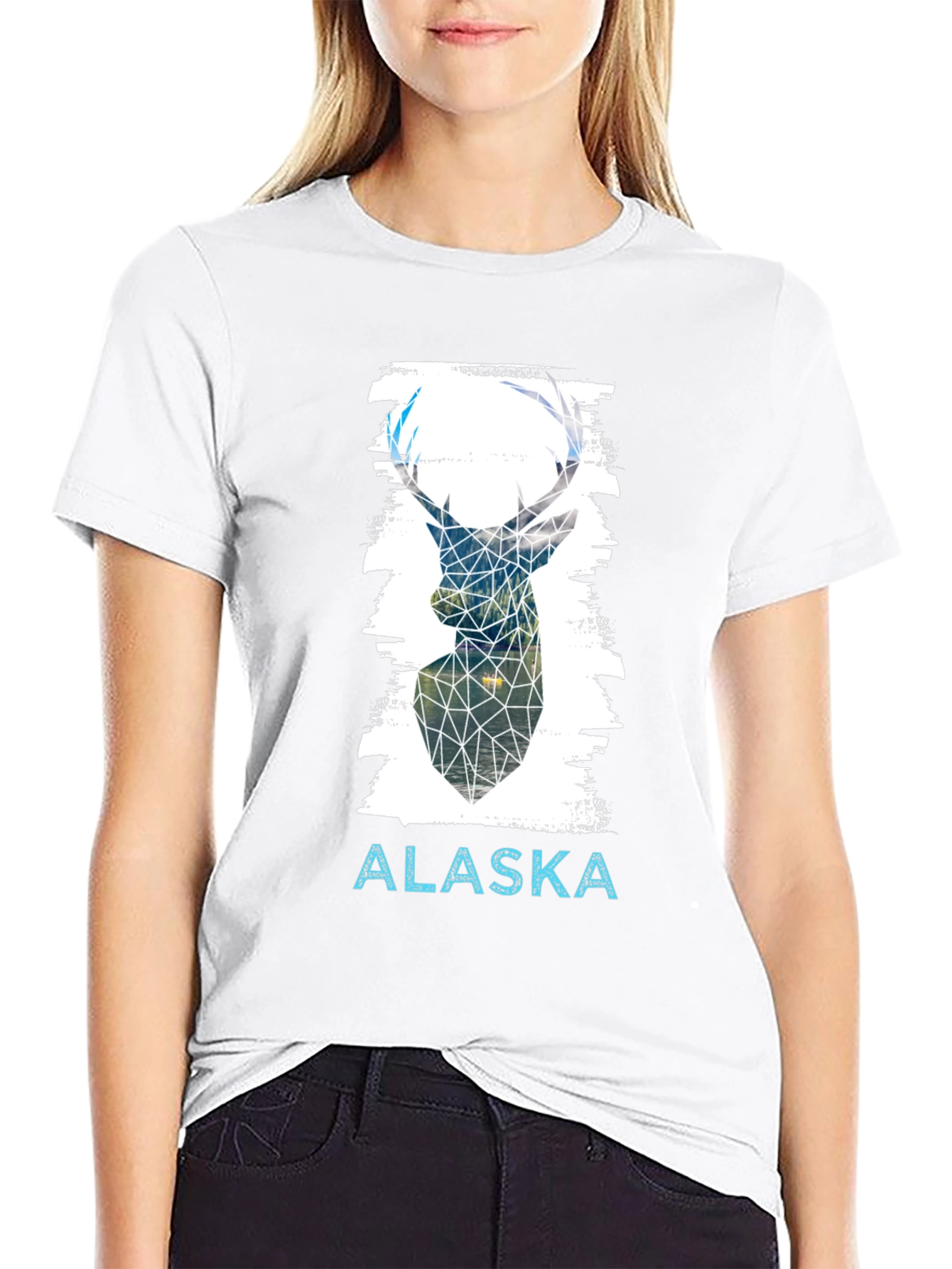Geometric Deer Alaska Graphic Tee - Black