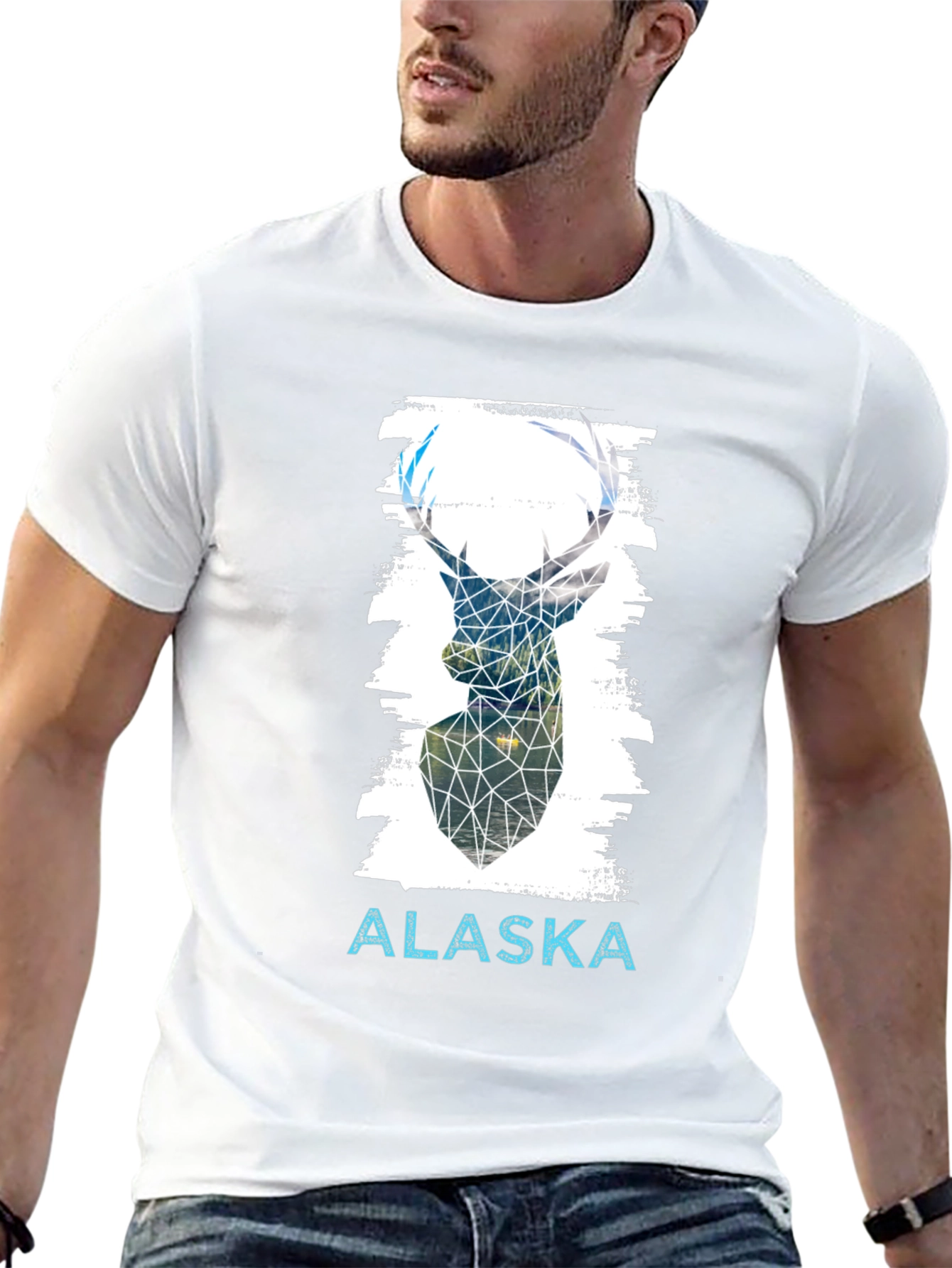 Geometric Deer Alaska Graphic Tee - Black