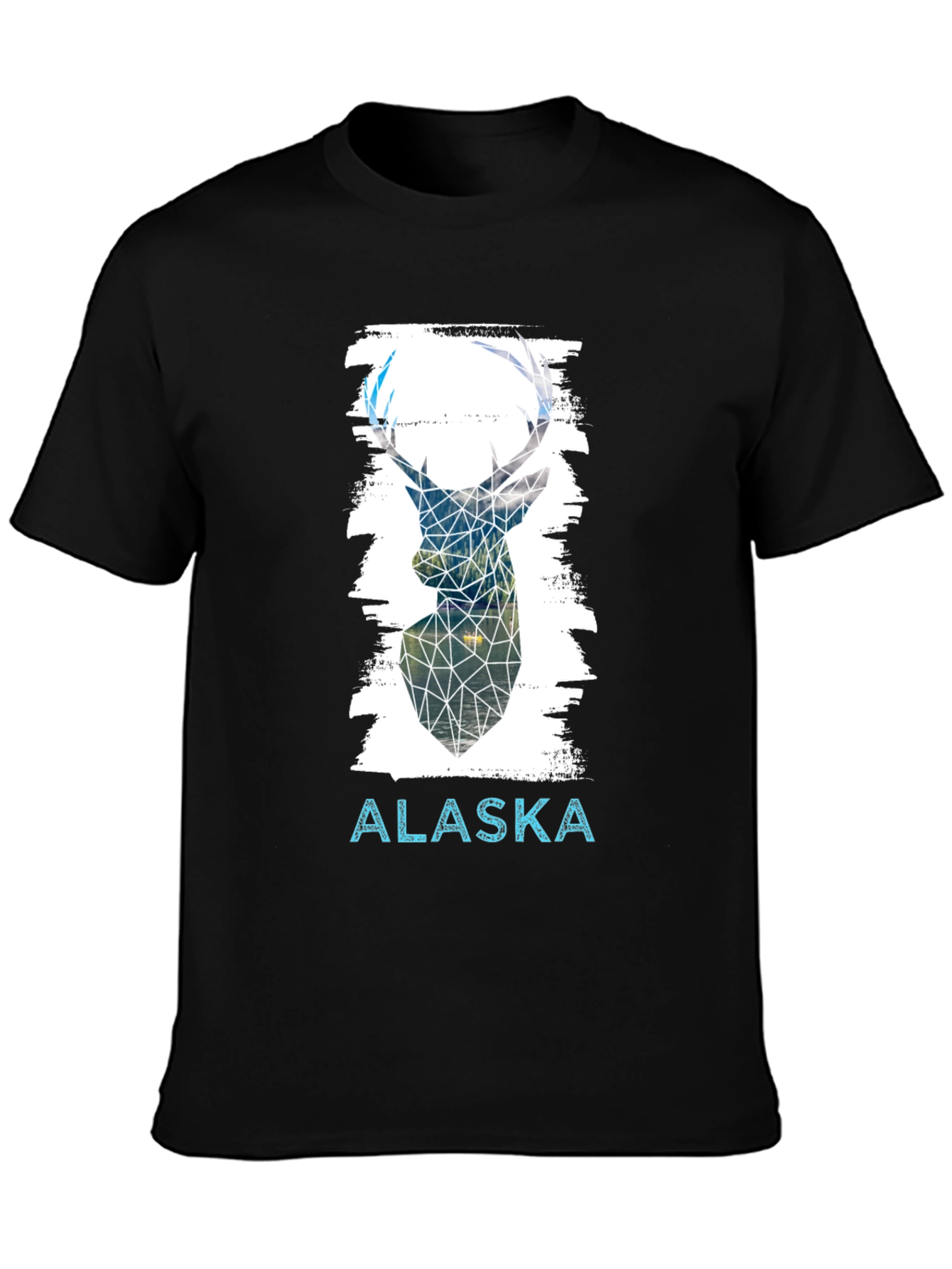 Geometric Deer Alaska Graphic Tee - Black