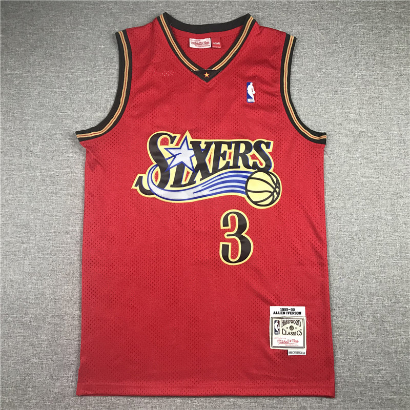 Men's Philadelphia 76ers Allen Iverson Red Hardwood Classics Swingman Jerseys