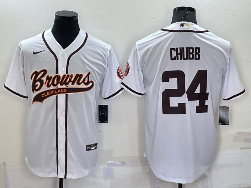 Men's Cleveland Browns Nick Chubb #24 White Game Jerseys Joint Edition