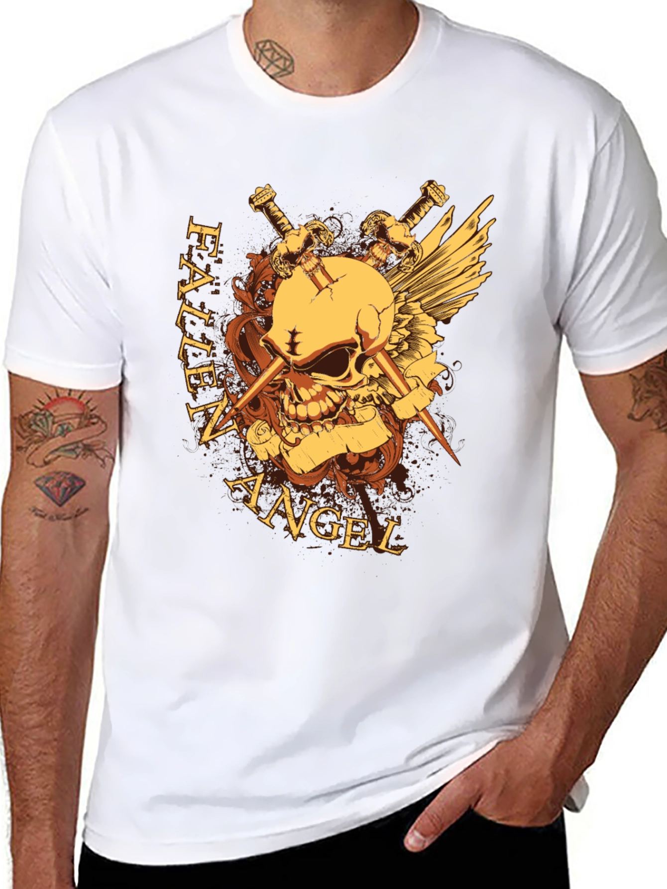 Fallen Angel Skull & Swords Graphic Tee