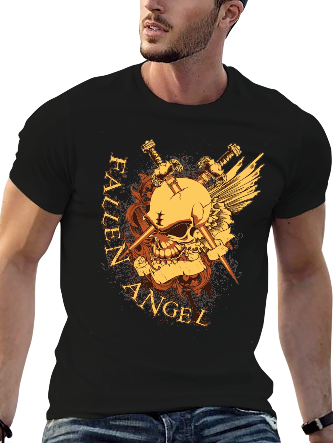 Fallen Angel Skull & Swords Graphic Tee