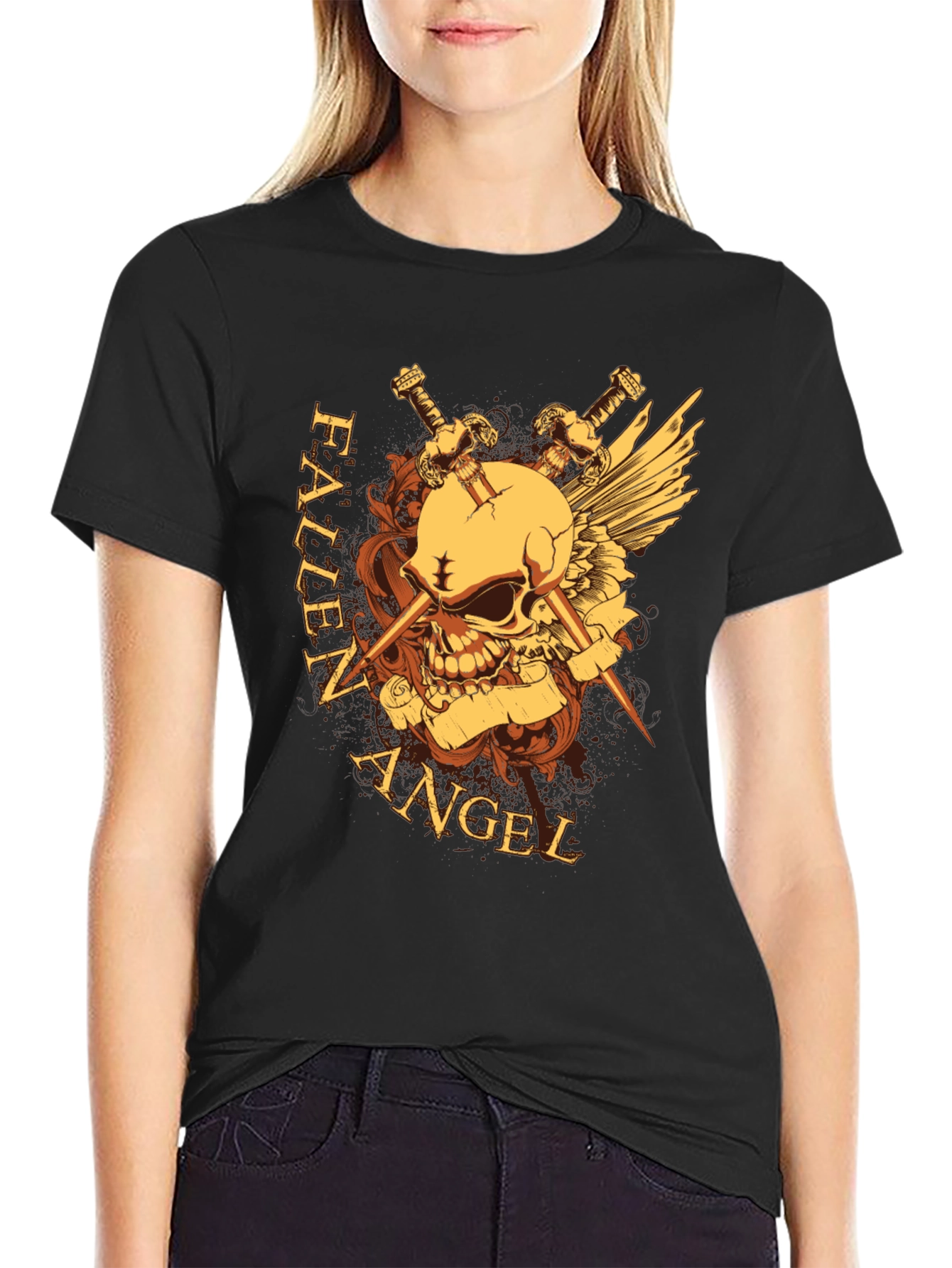 Fallen Angel Skull & Swords Graphic Tee