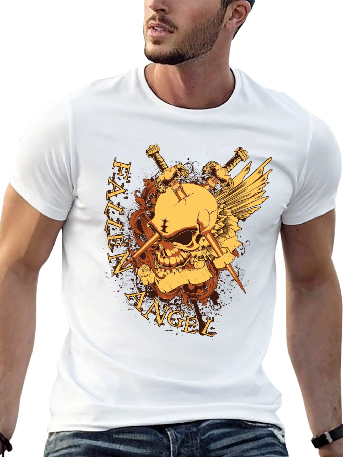 Fallen Angel Skull & Swords Graphic Tee