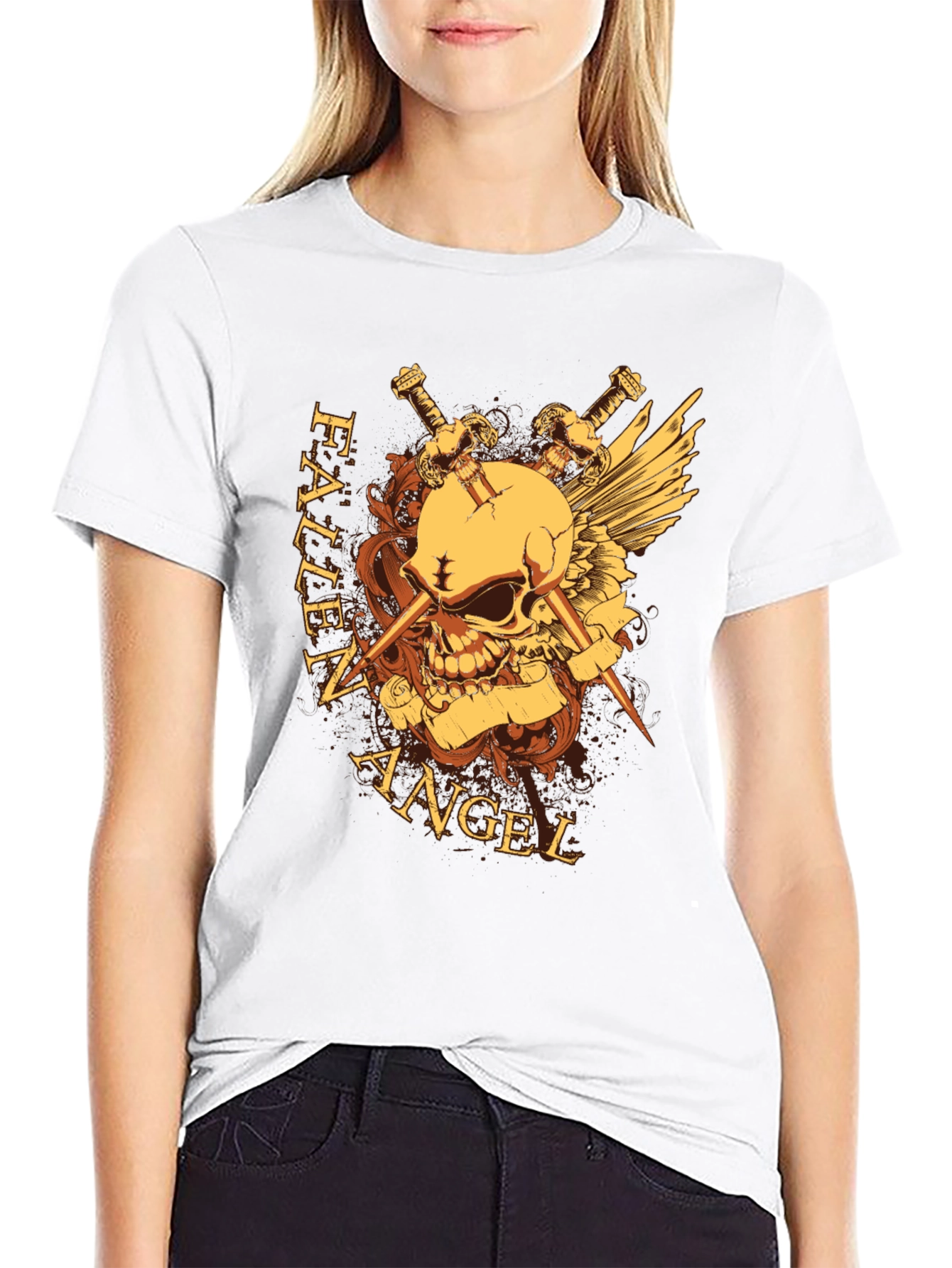 Fallen Angel Skull & Swords Graphic Tee