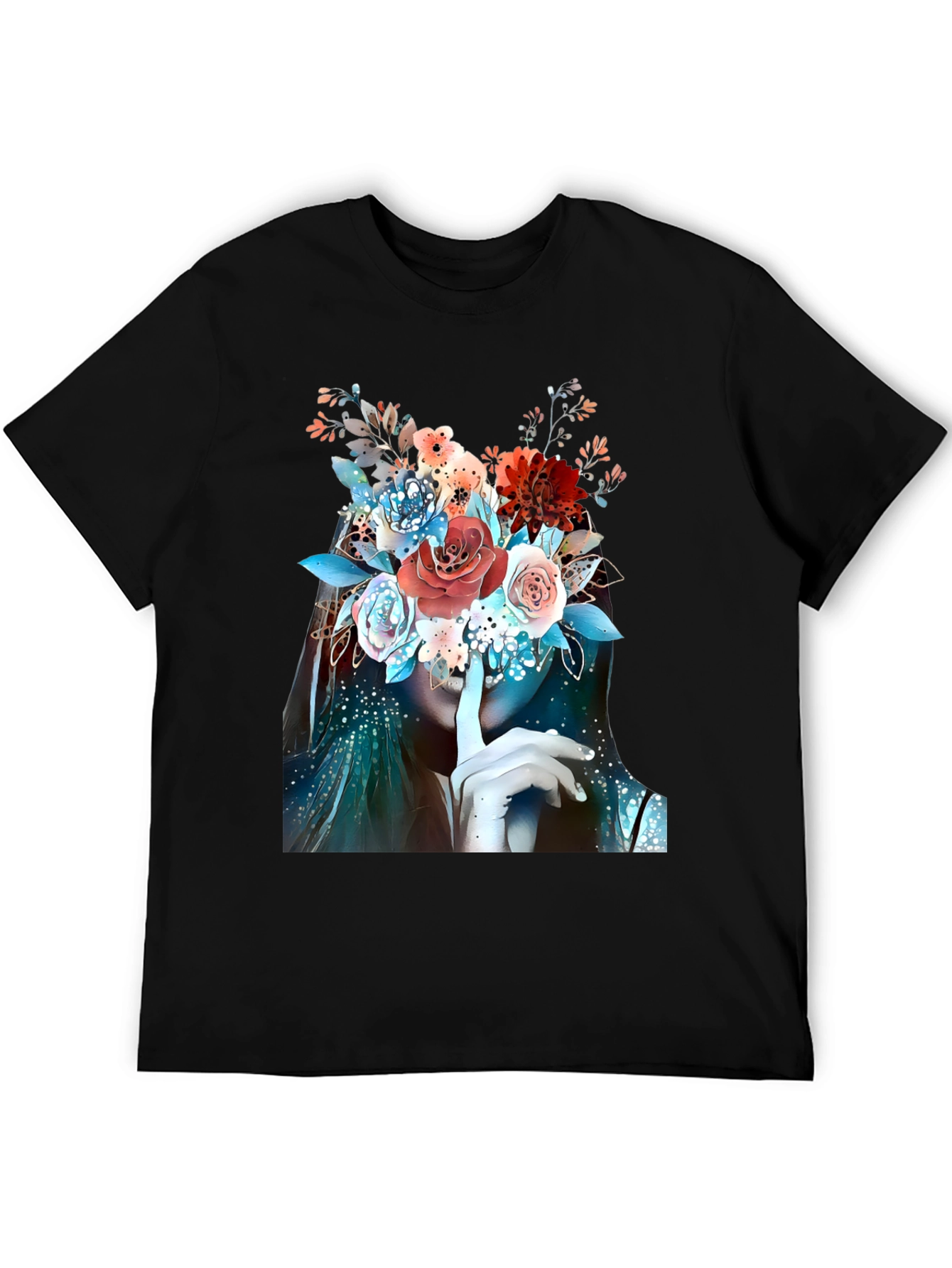 Floral Shhh Graphic T-Shirt - Elegant Artistic Design