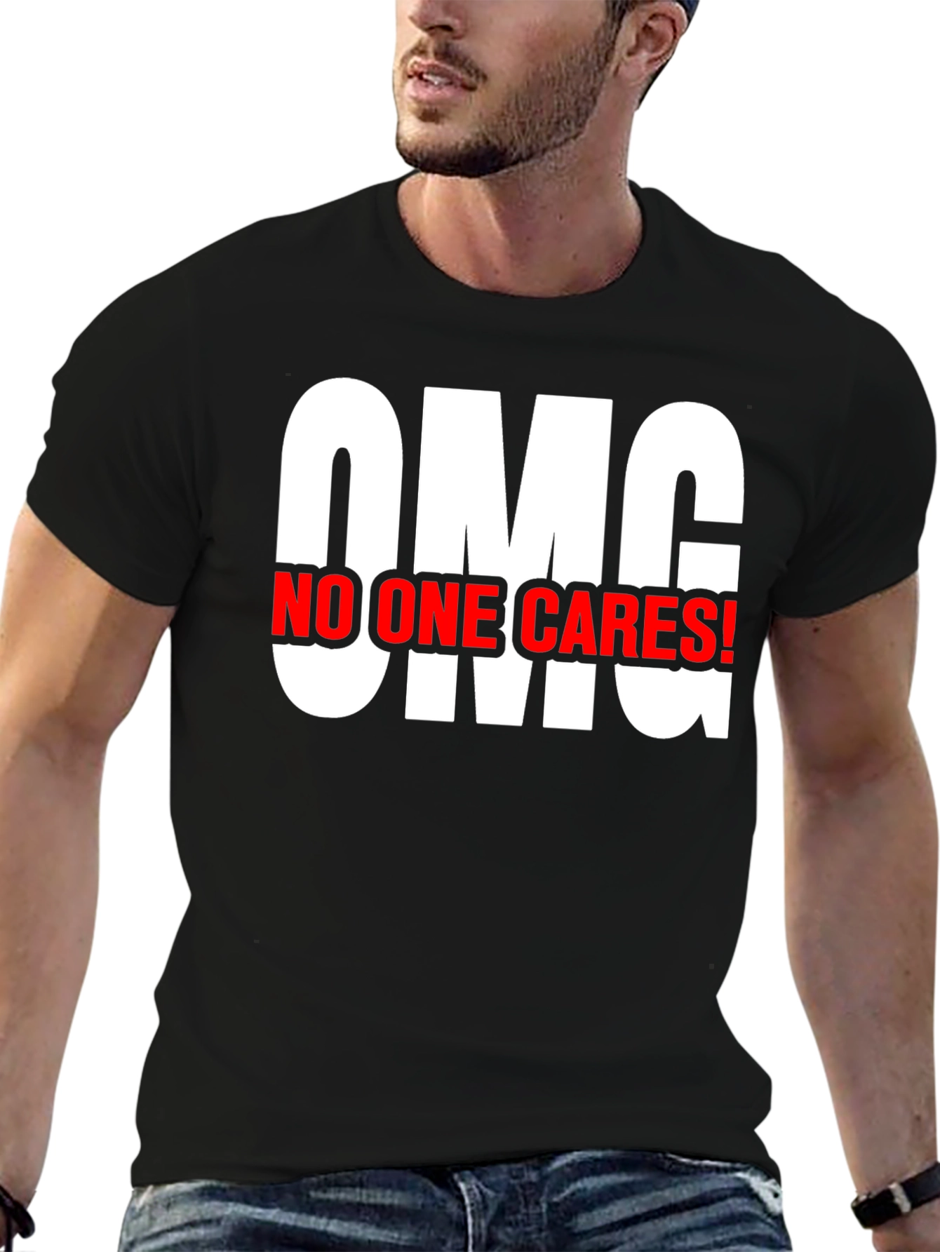 OMG No One Cares! Black Cotton Graphic Tee