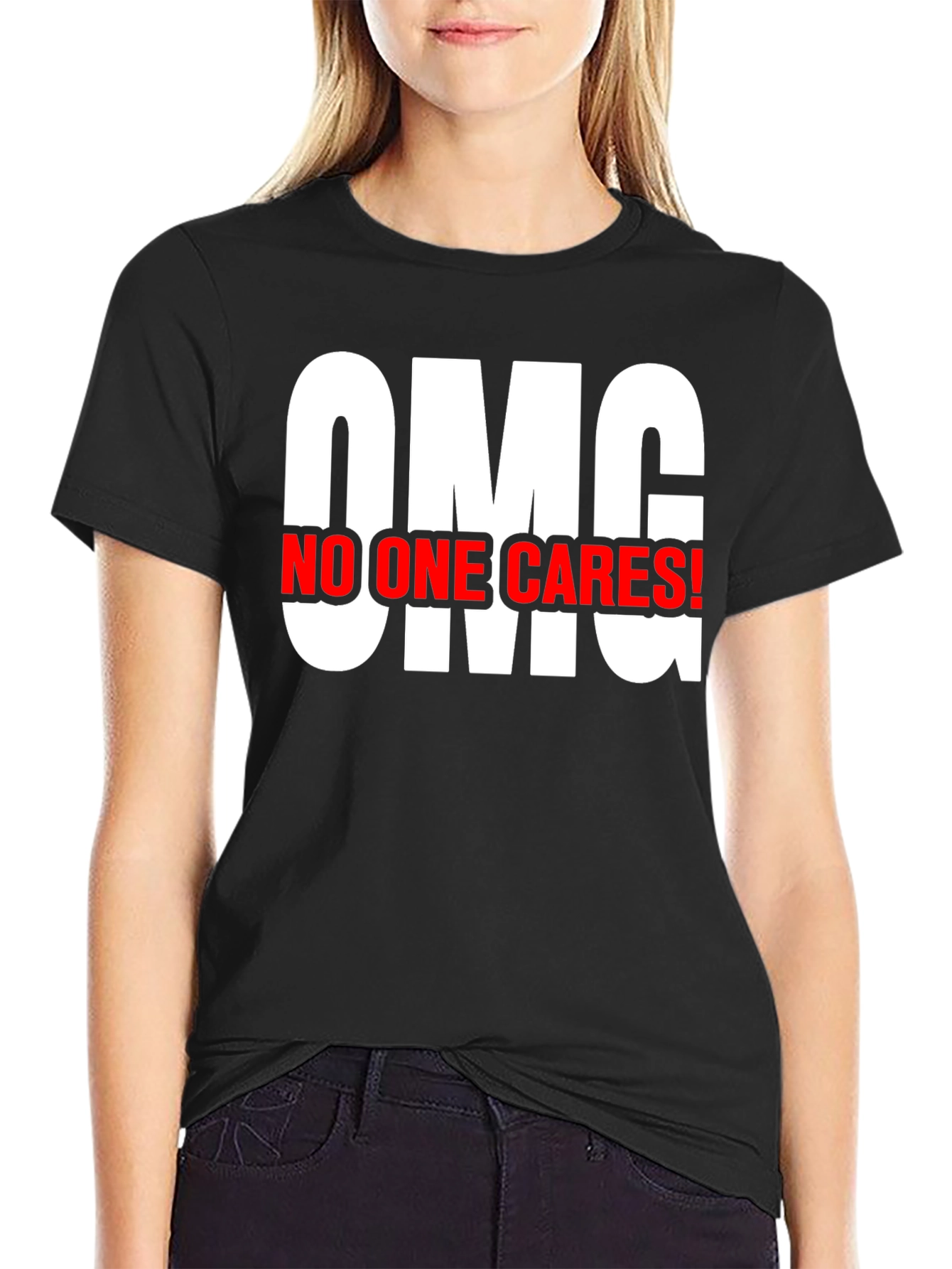 OMG No One Cares! Black Cotton Graphic Tee