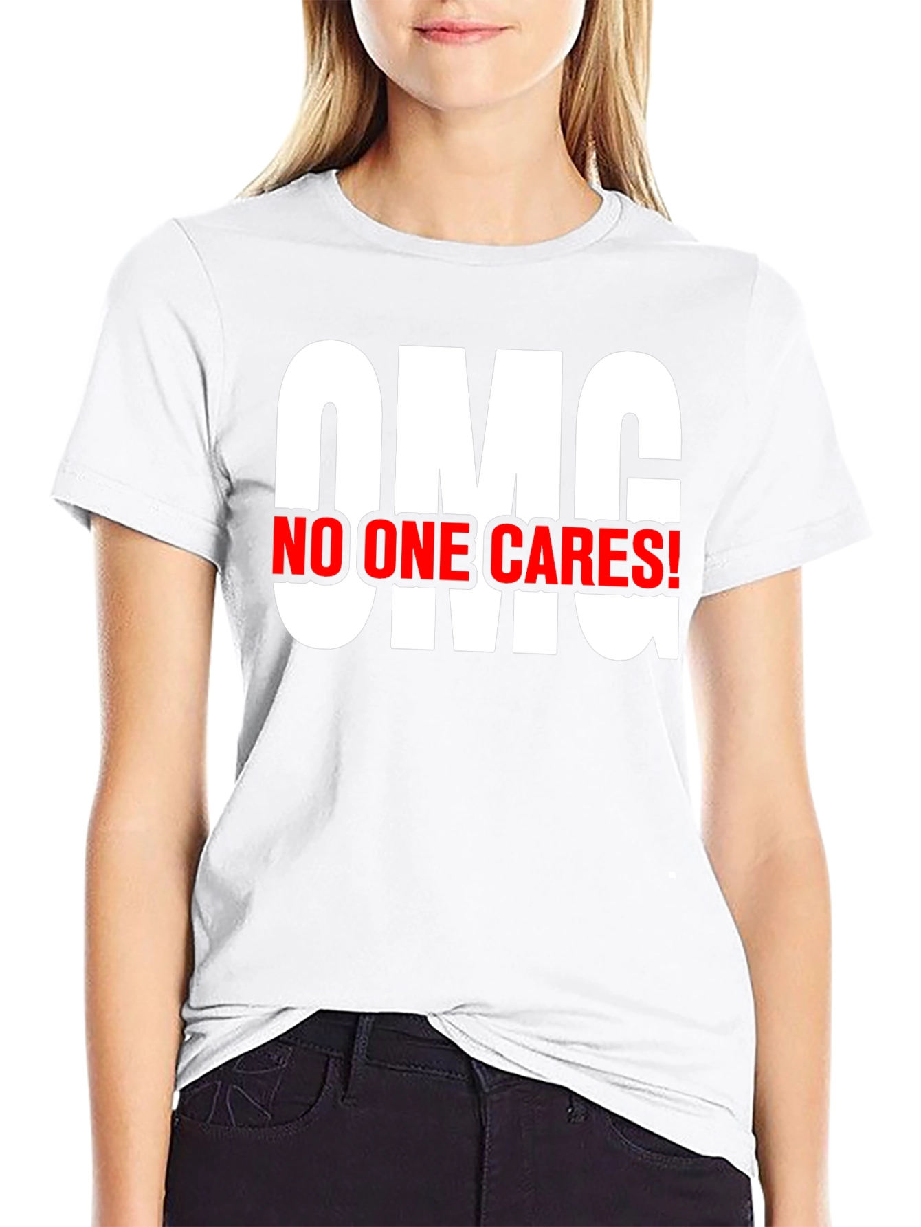 OMG No One Cares! Black Cotton Graphic Tee