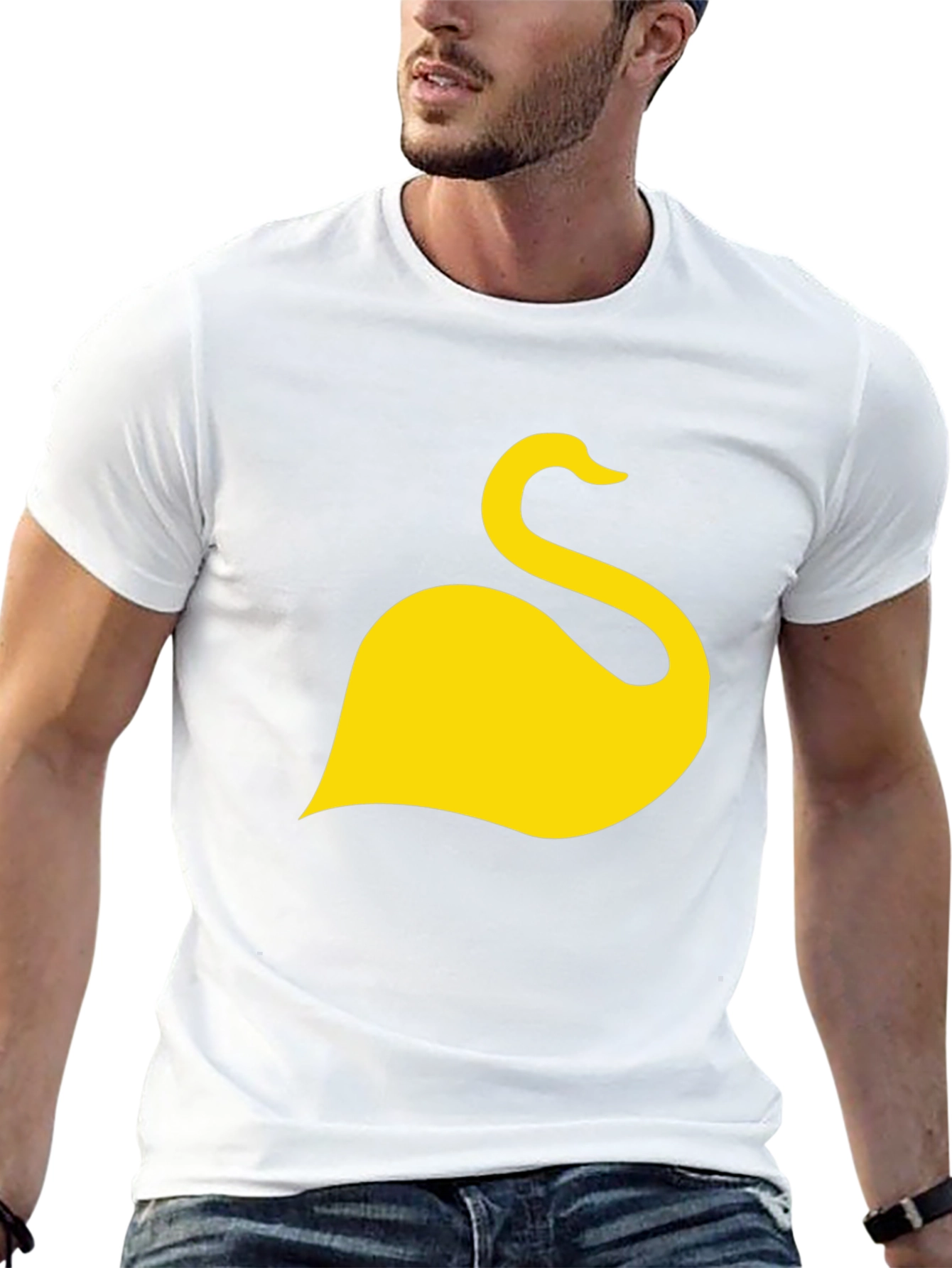 Black T-Shirt with Yellow Swan Graphic