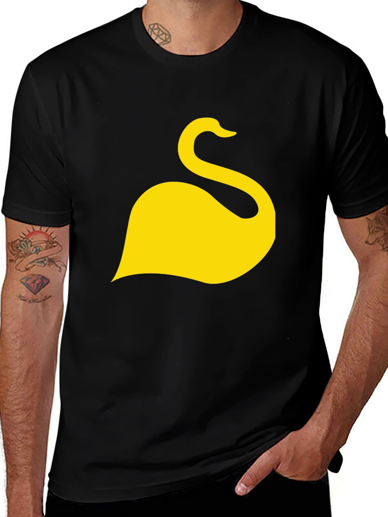 Black T-Shirt with Yellow Swan Graphic