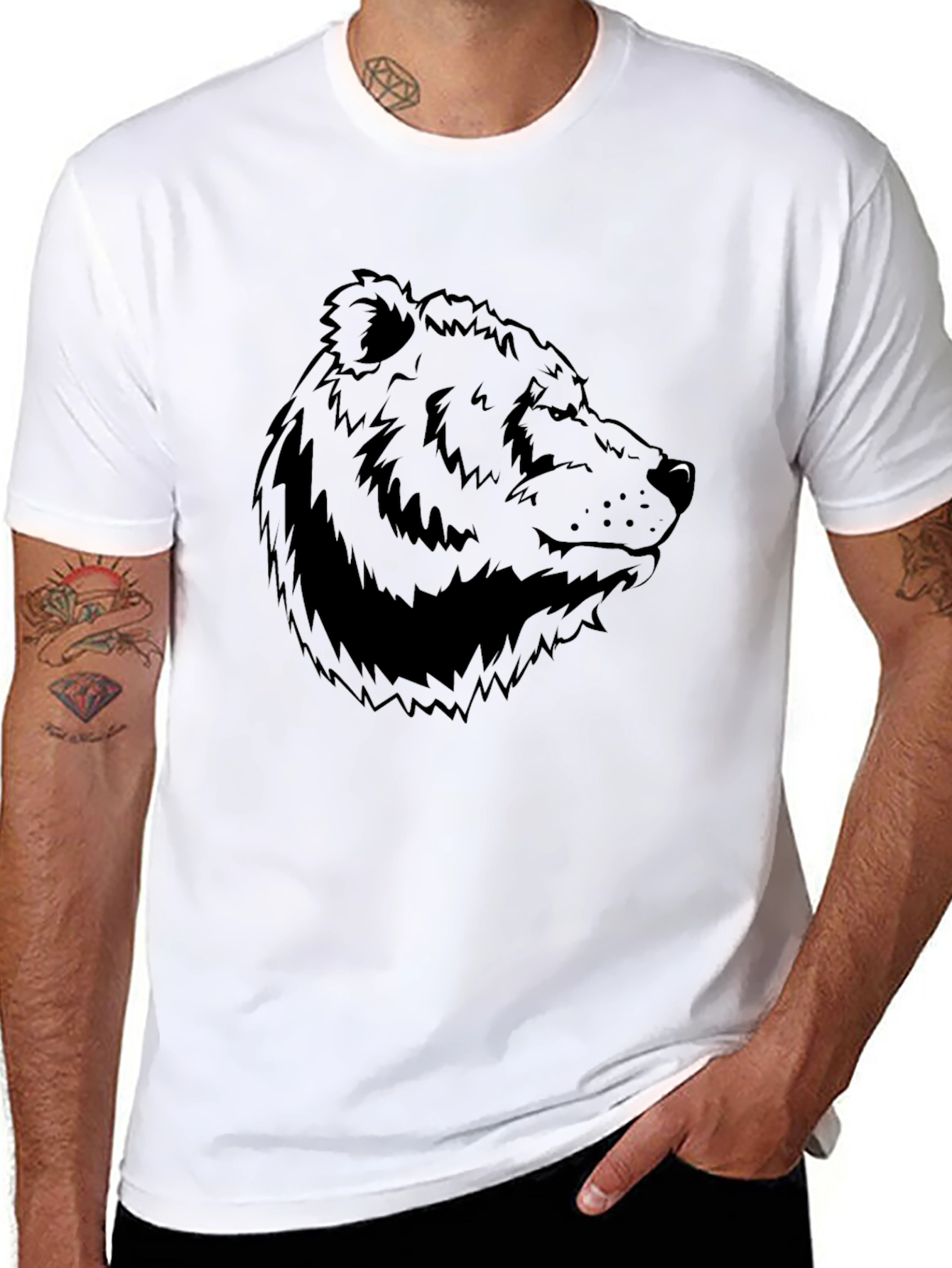 Bear Graphic Tee - Mens Black Cotton T-Shirt