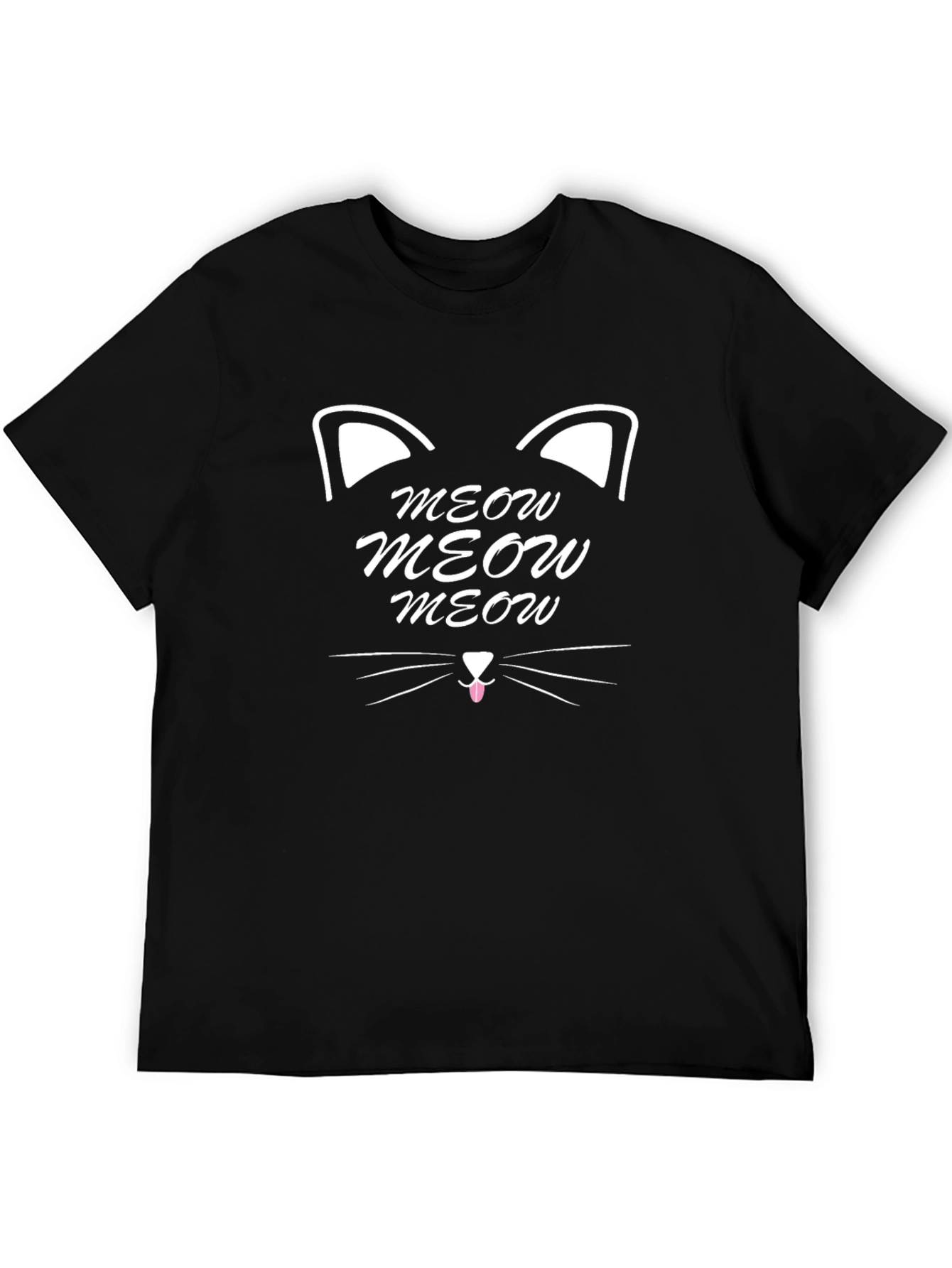 Meow Cat Graphic Print Black T-Shirt