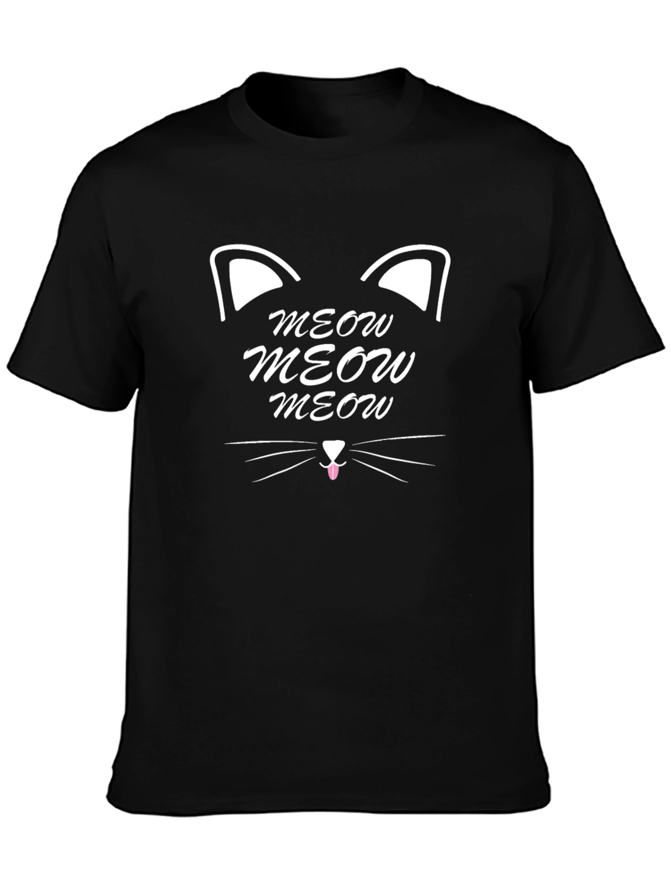 Meow Cat Graphic Print Black T-Shirt