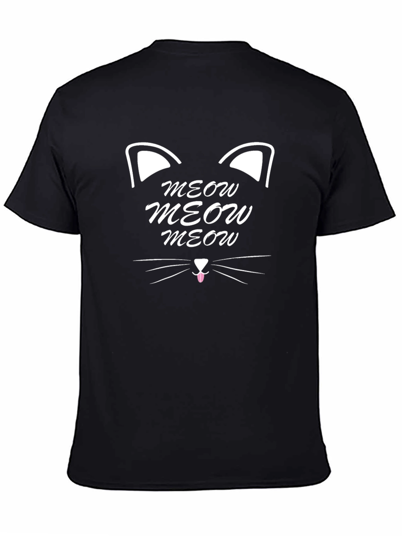 Meow Cat Graphic Print Black T-Shirt