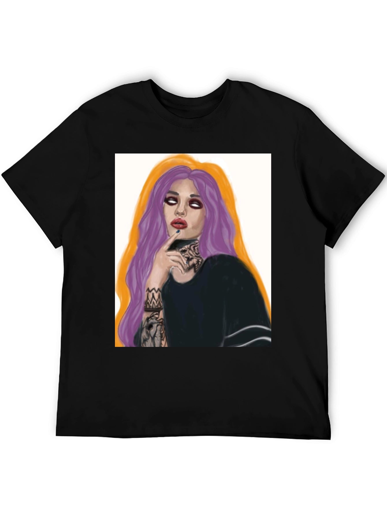 Edgy Tattoo Girl Graphic Tee - Black Cotton T-Shirt