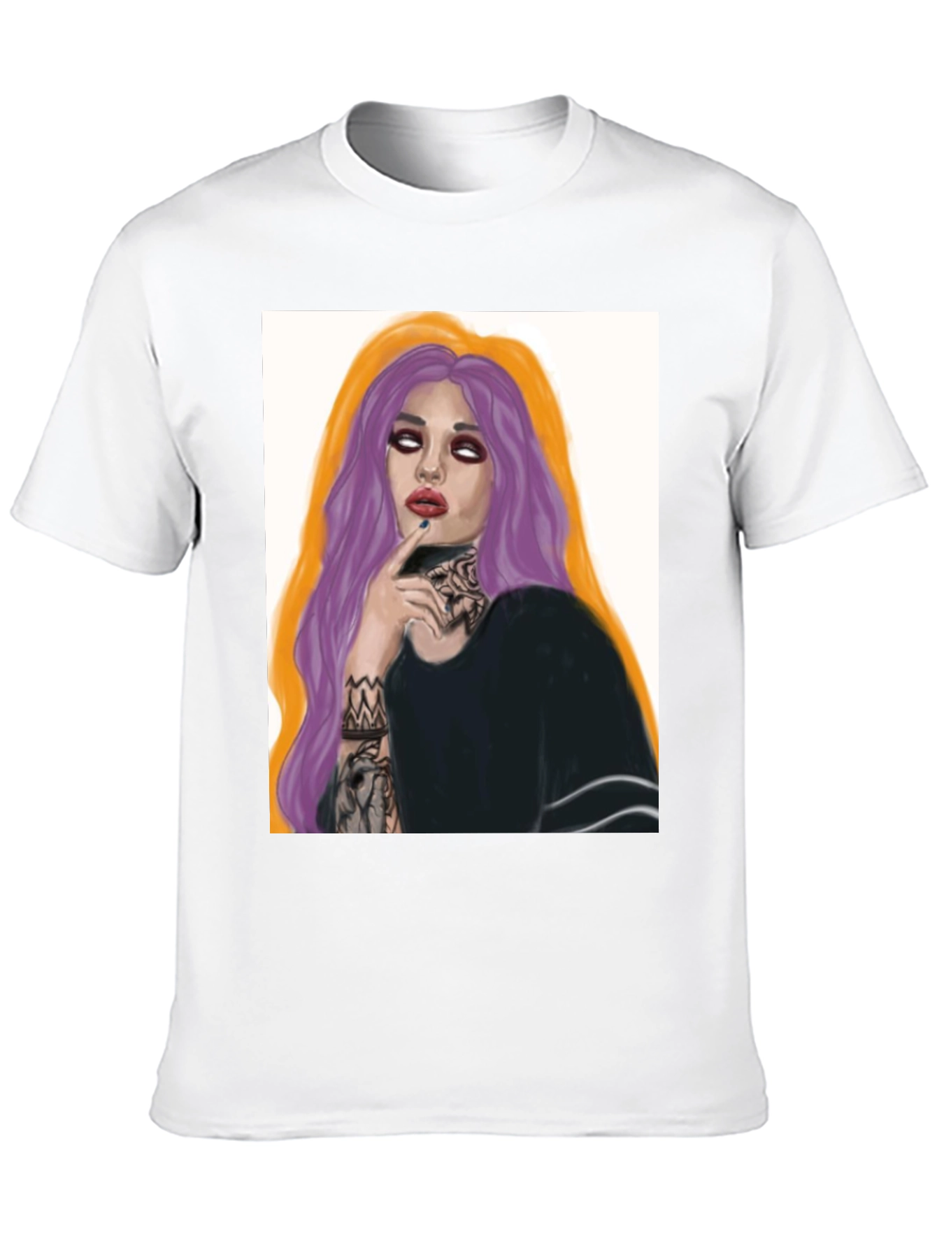 Edgy Tattoo Girl Graphic Tee - Black Cotton T-Shirt