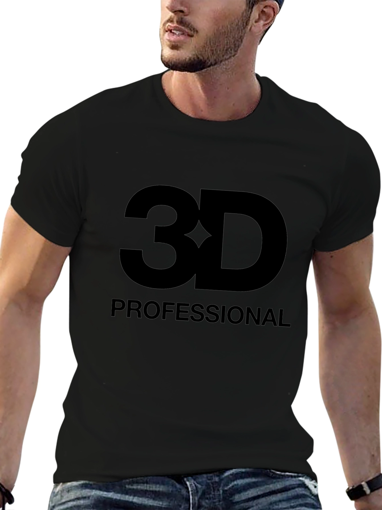 3D Professional Graphic Tee - Black Cotton T-Shirt