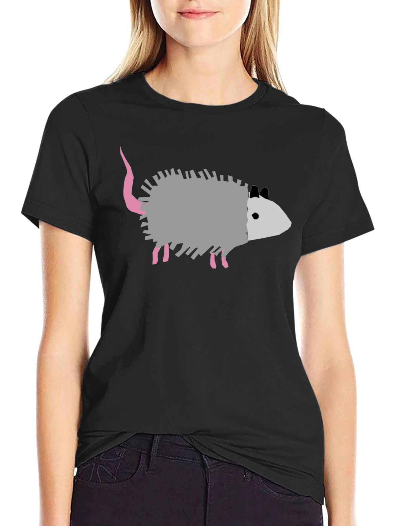Opossum Graphic Tee - Black Cotton Casual Shirt