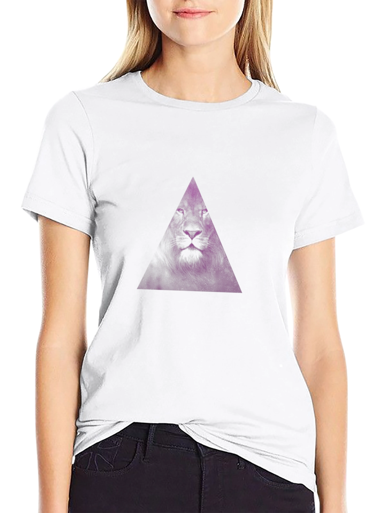 Black T-Shirt with Purple Lion Triangle Graphic