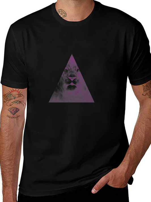 Black T-Shirt with Purple Lion Triangle Graphic