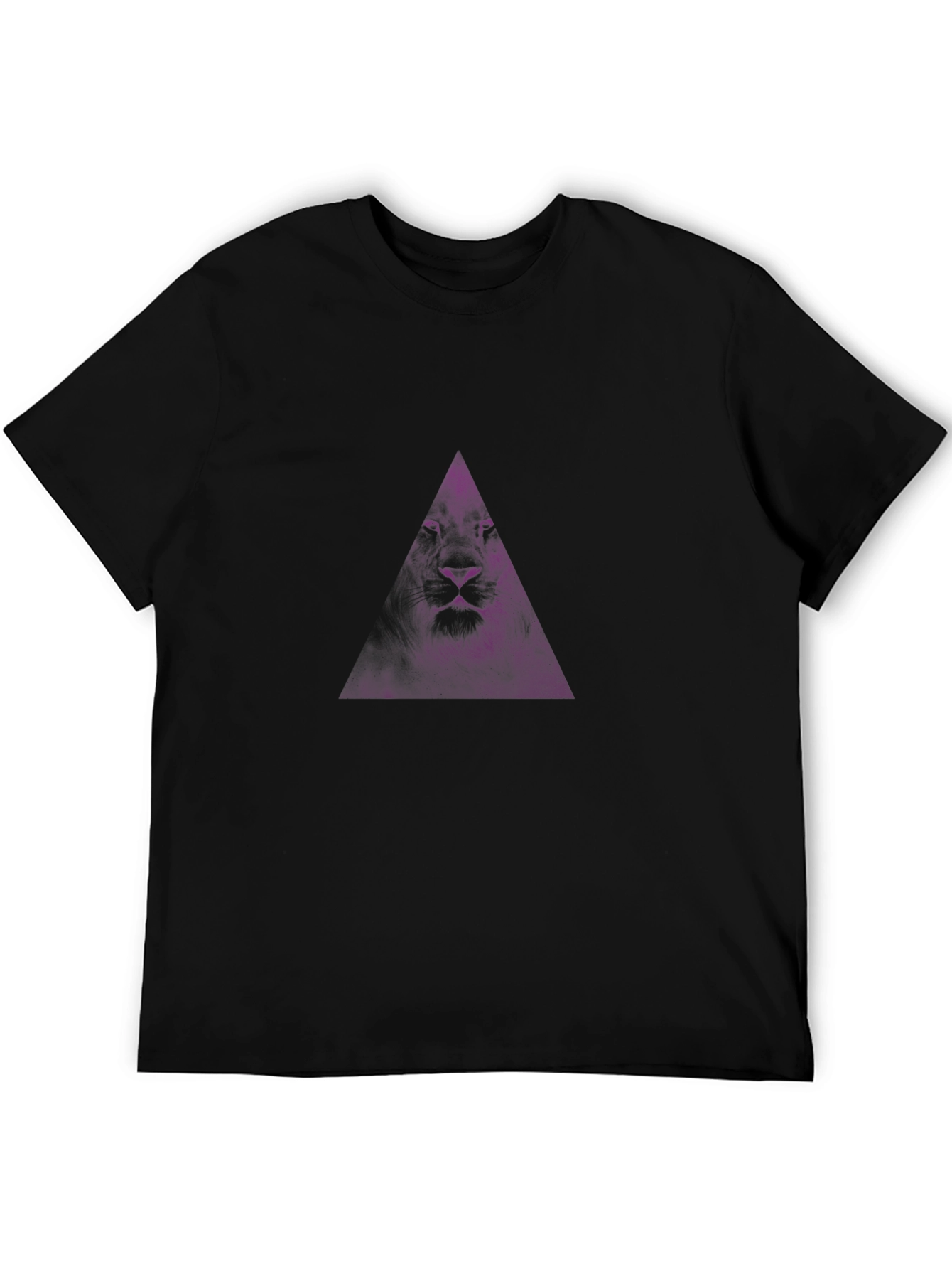 Black T-Shirt with Purple Lion Triangle Graphic