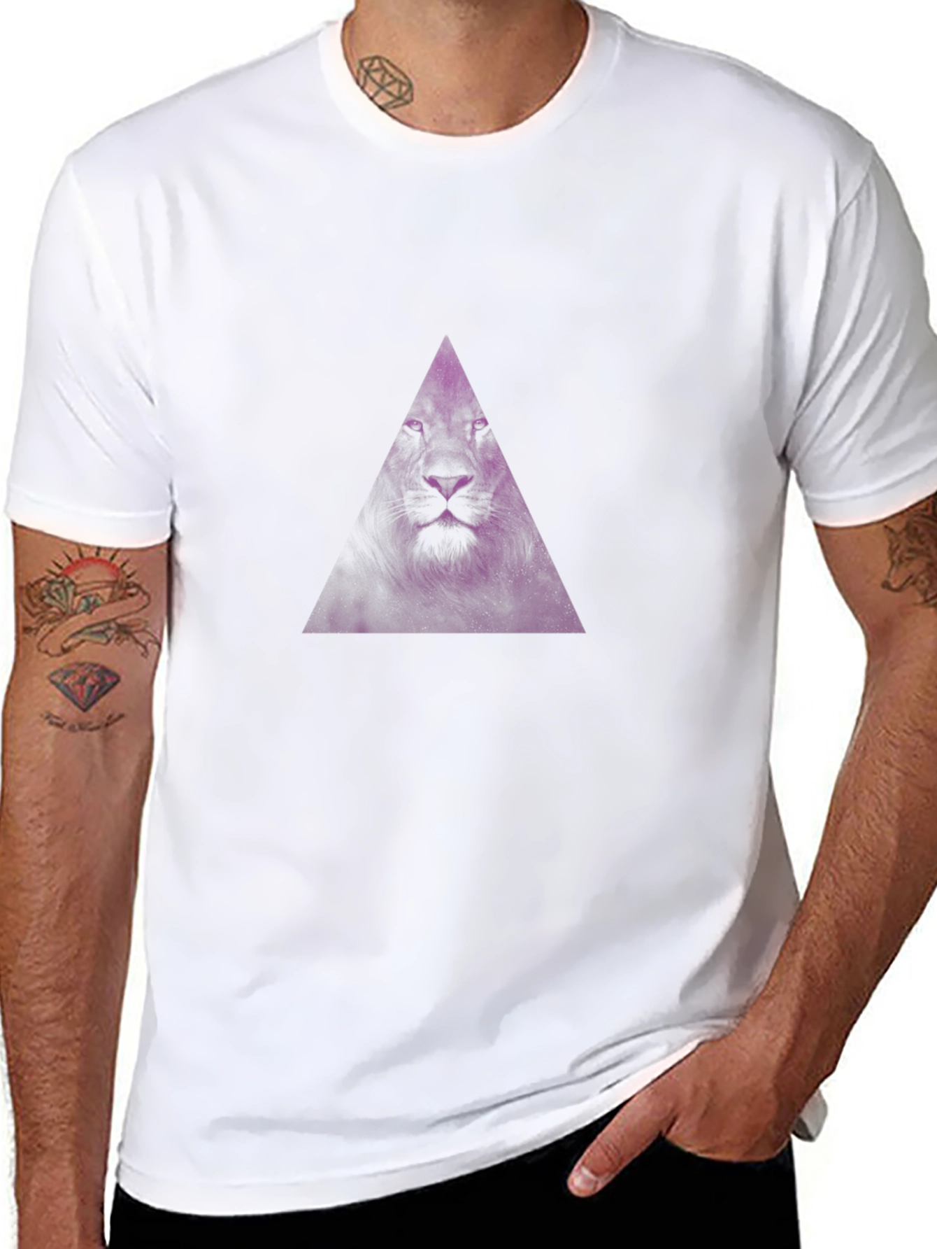 Black T-Shirt with Purple Lion Triangle Graphic