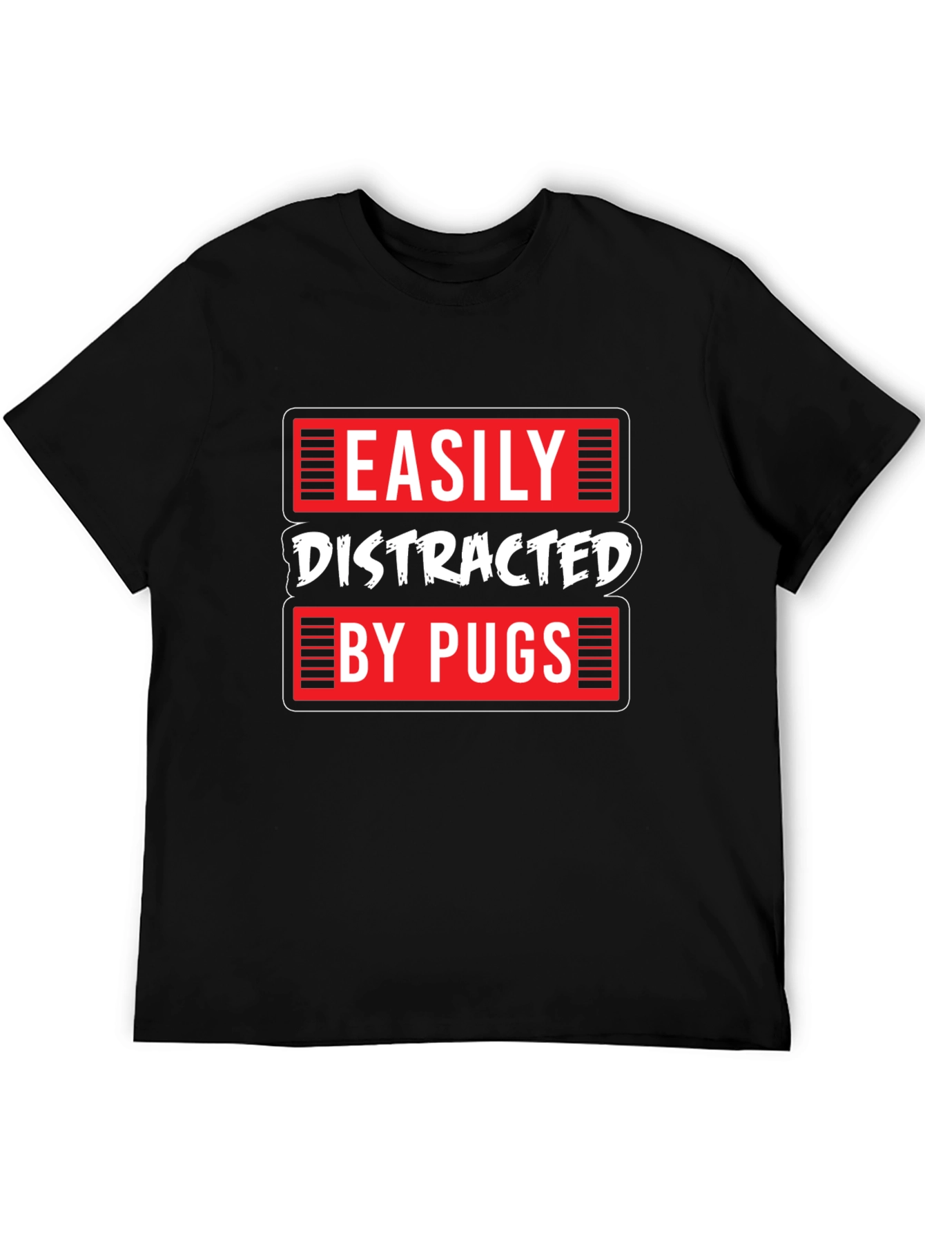 Easily Distracted by Pugs Black T-Shirt