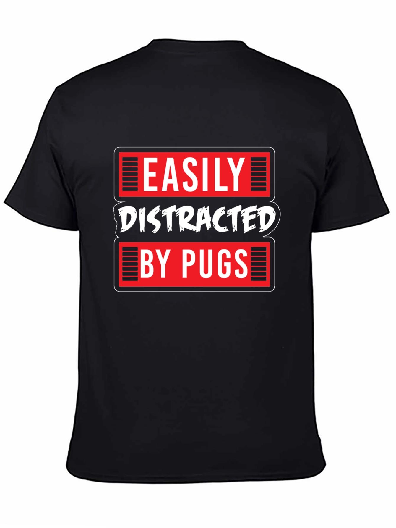 Easily Distracted by Pugs Black T-Shirt