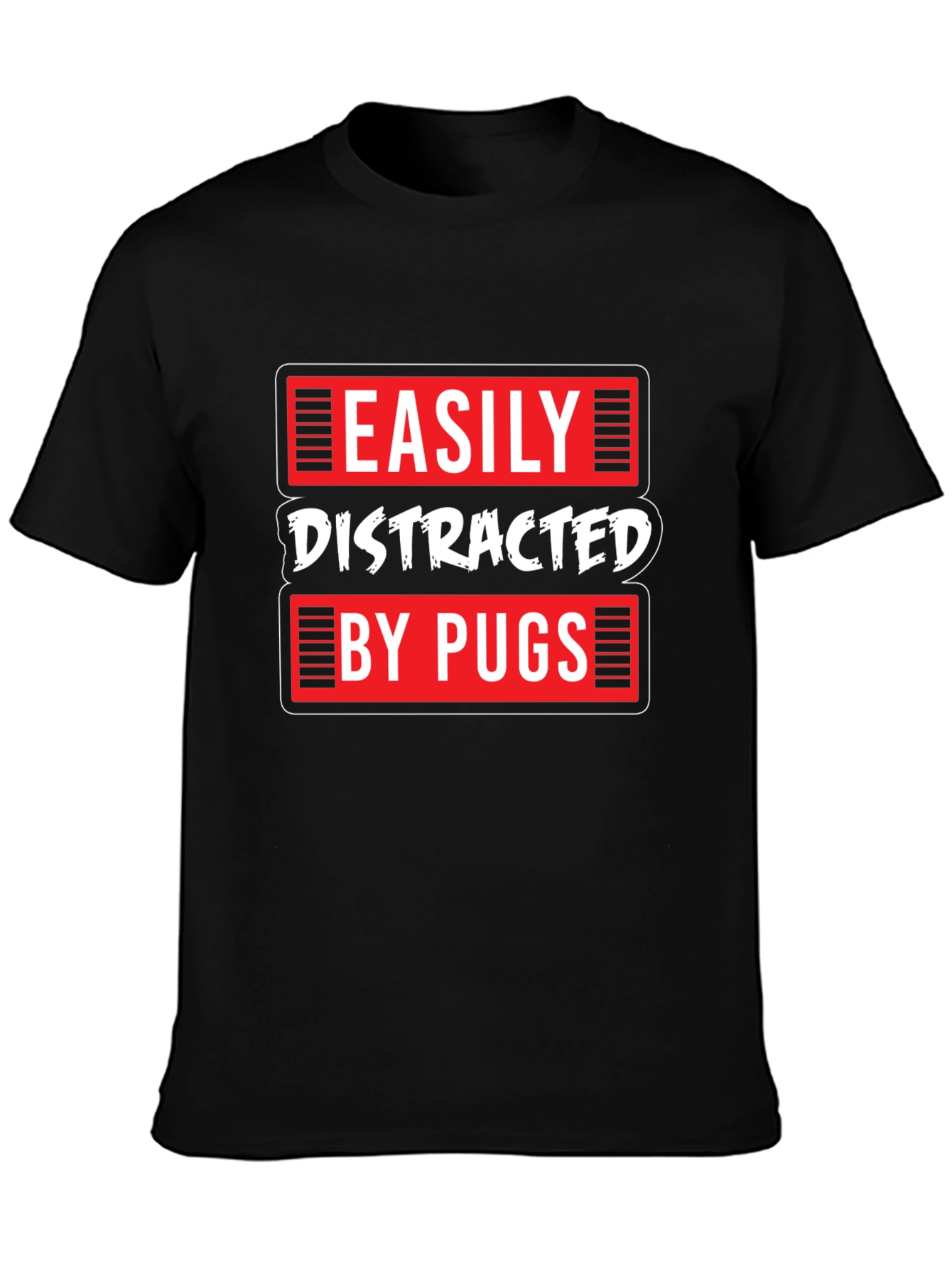 Easily Distracted by Pugs Black T-Shirt