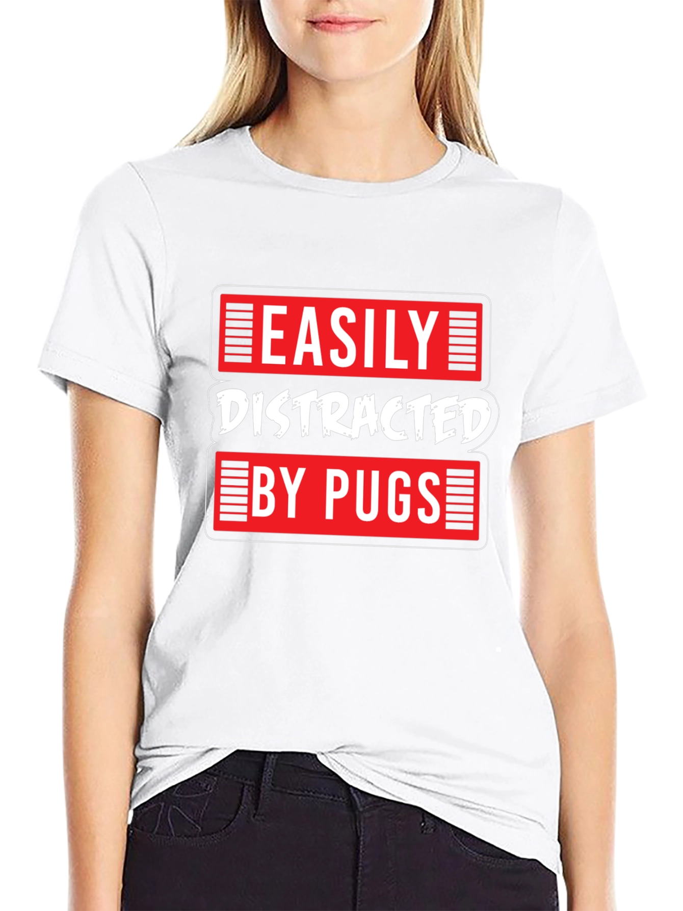 Easily Distracted by Pugs Black T-Shirt