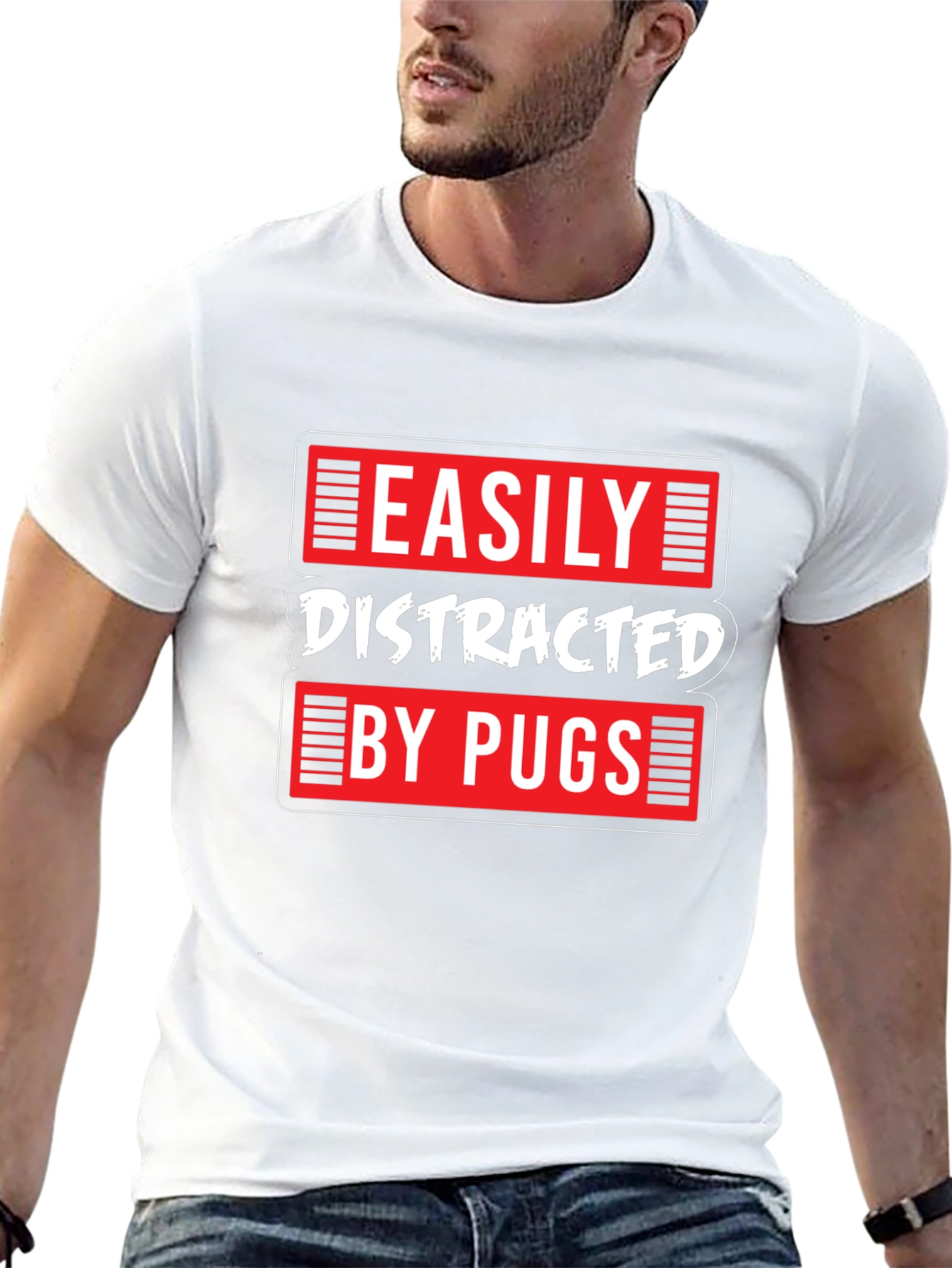 Easily Distracted by Pugs Black T-Shirt