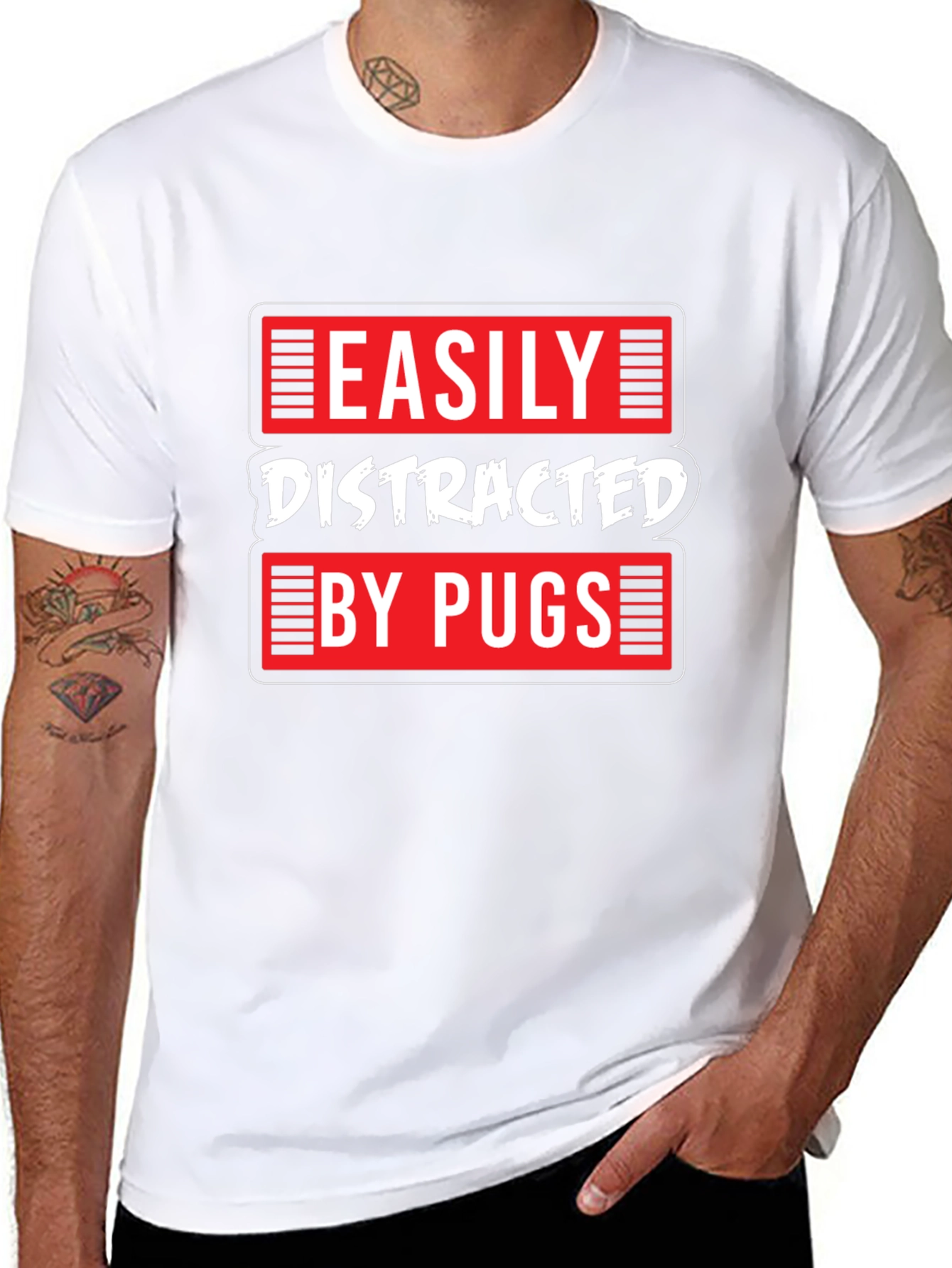 Easily Distracted by Pugs Black T-Shirt