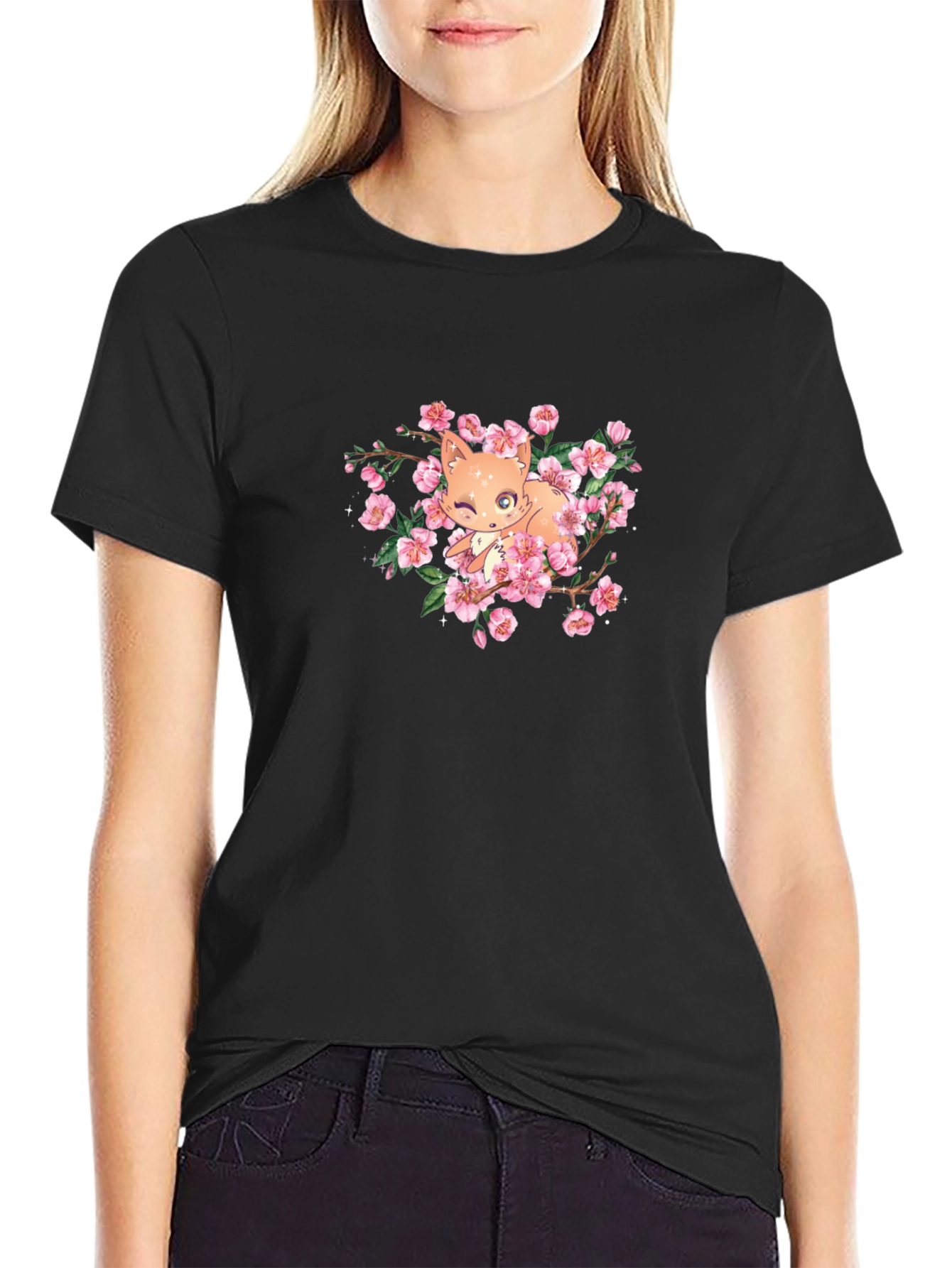 Fox and Cherry Blossom Graphic Tee