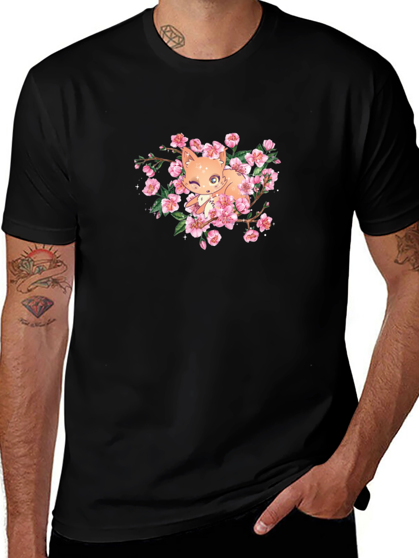 Fox and Cherry Blossom Graphic Tee